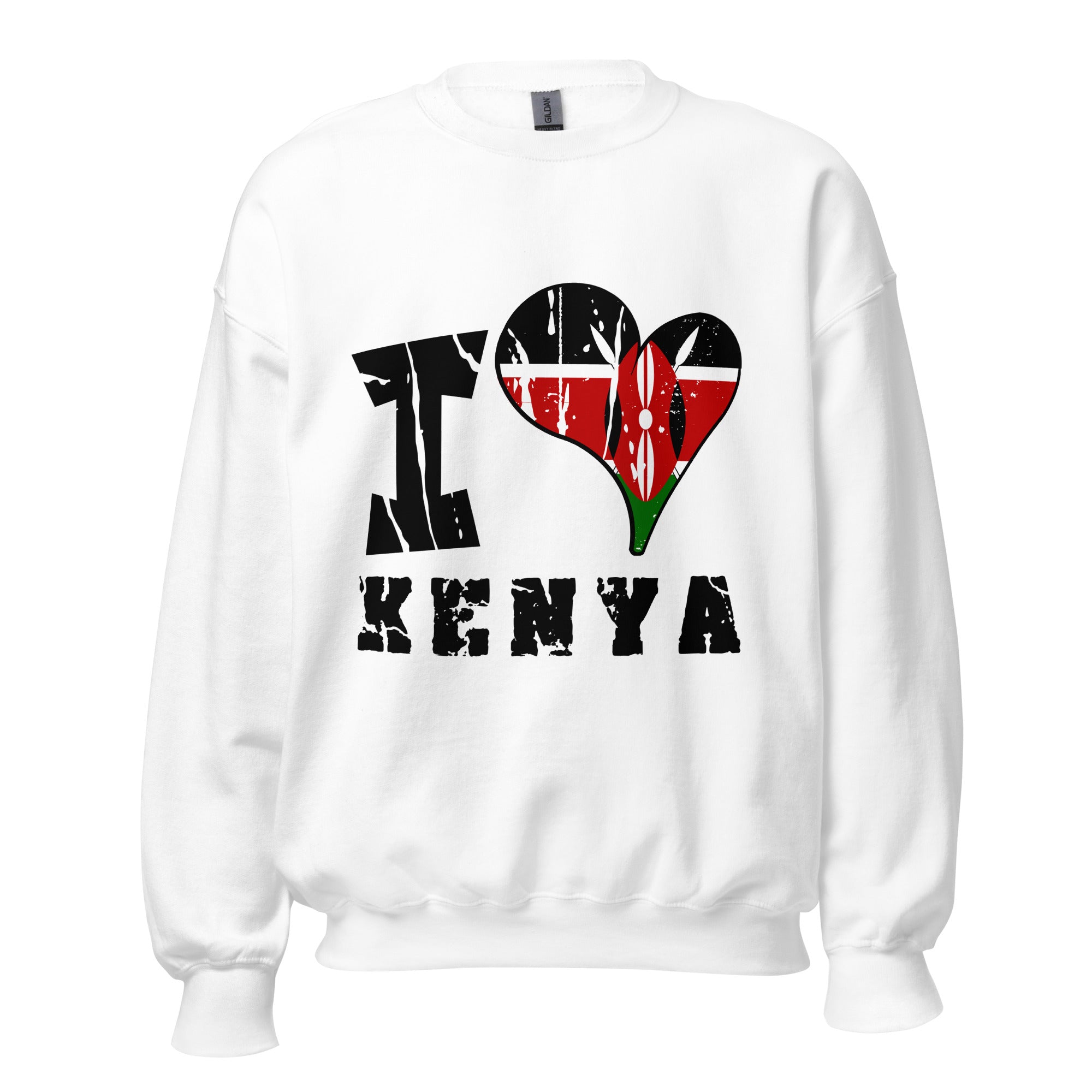 Unisex Sweatshirt - I Love Kenya with scratchy flag