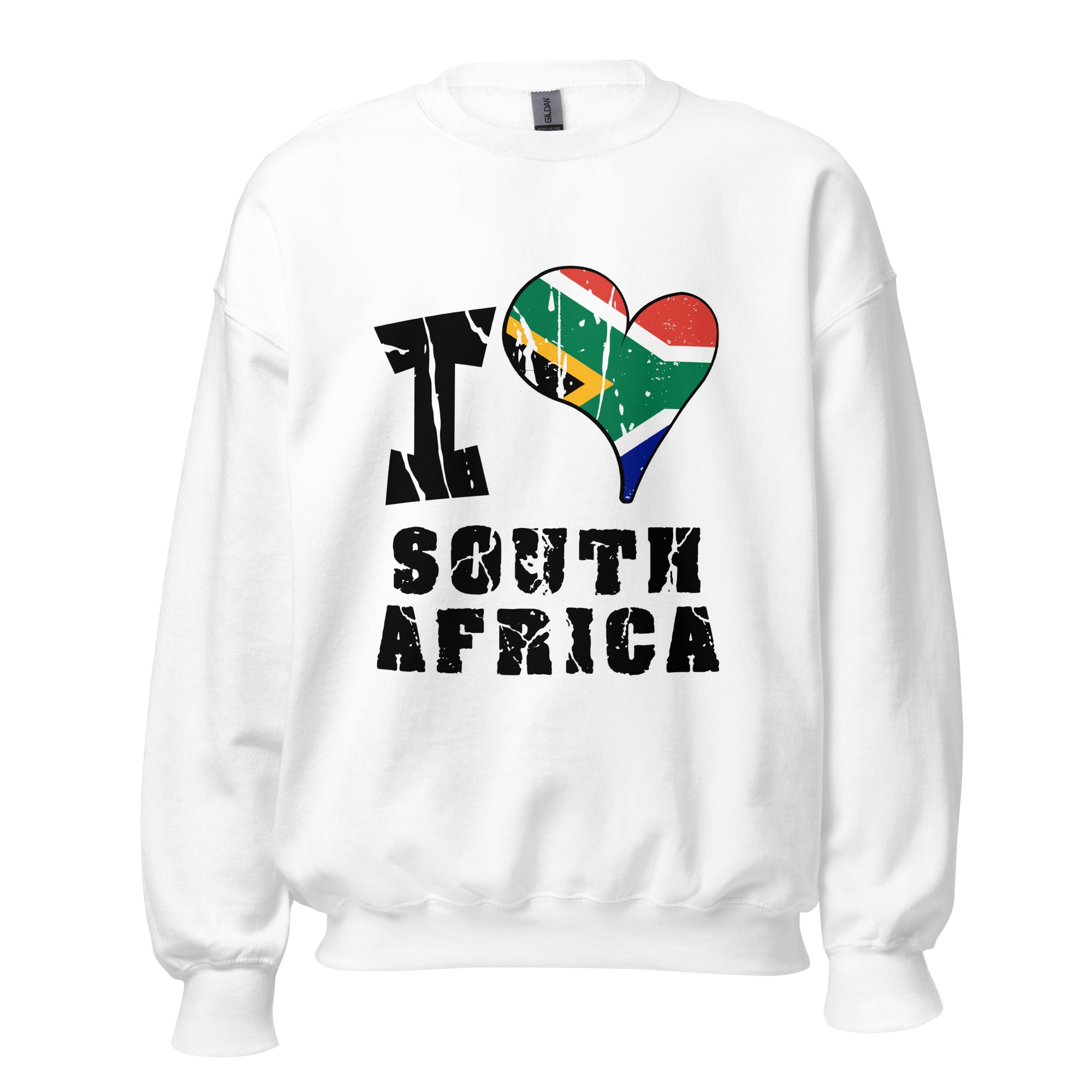 Unisex Sweatshirt - I Love South Africa with scratchy flag