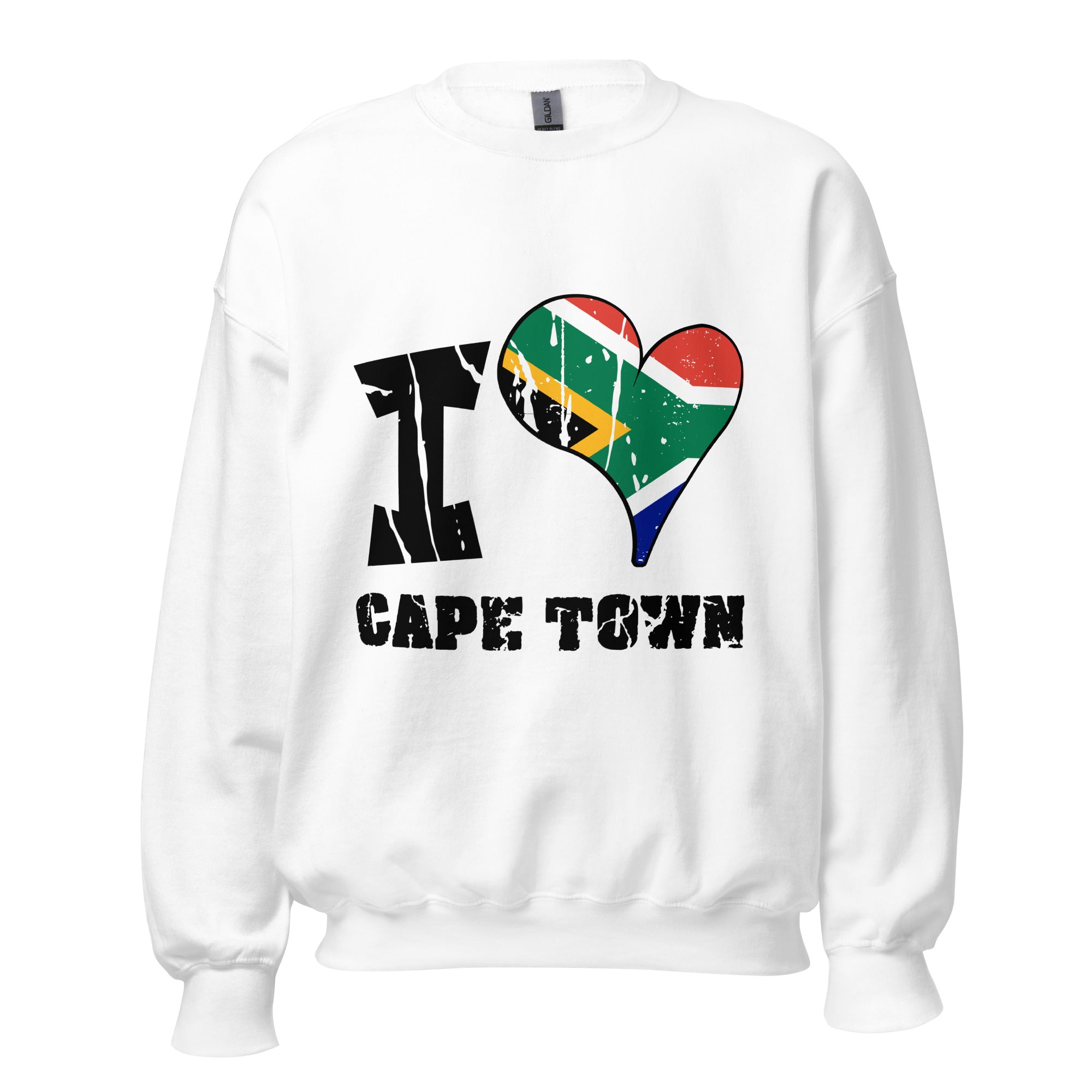 Unisex Sweatshirt - I Love Cape Town with scratchy flag