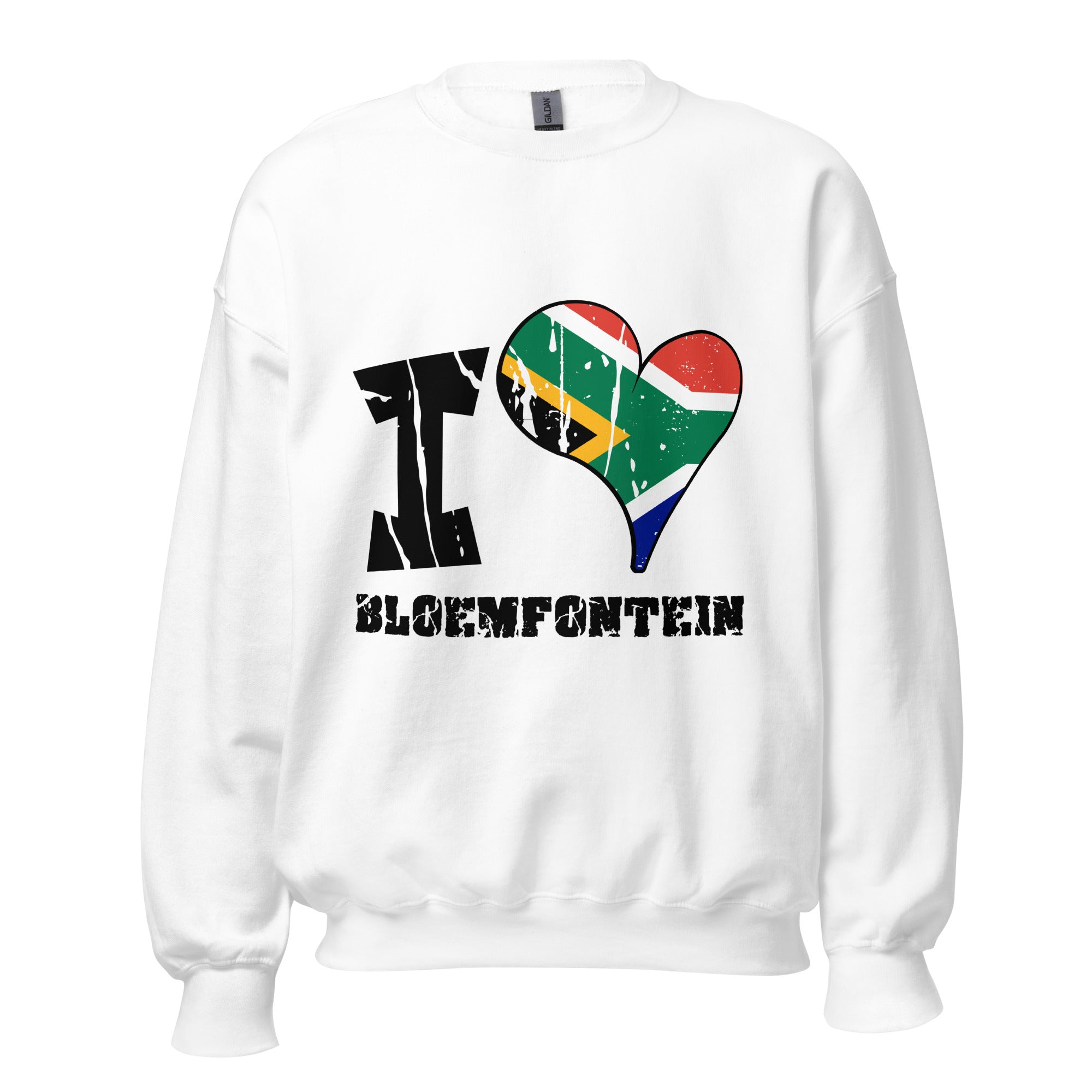 Unisex Sweatshirt - I Love Bloemfontein with scratchy flag