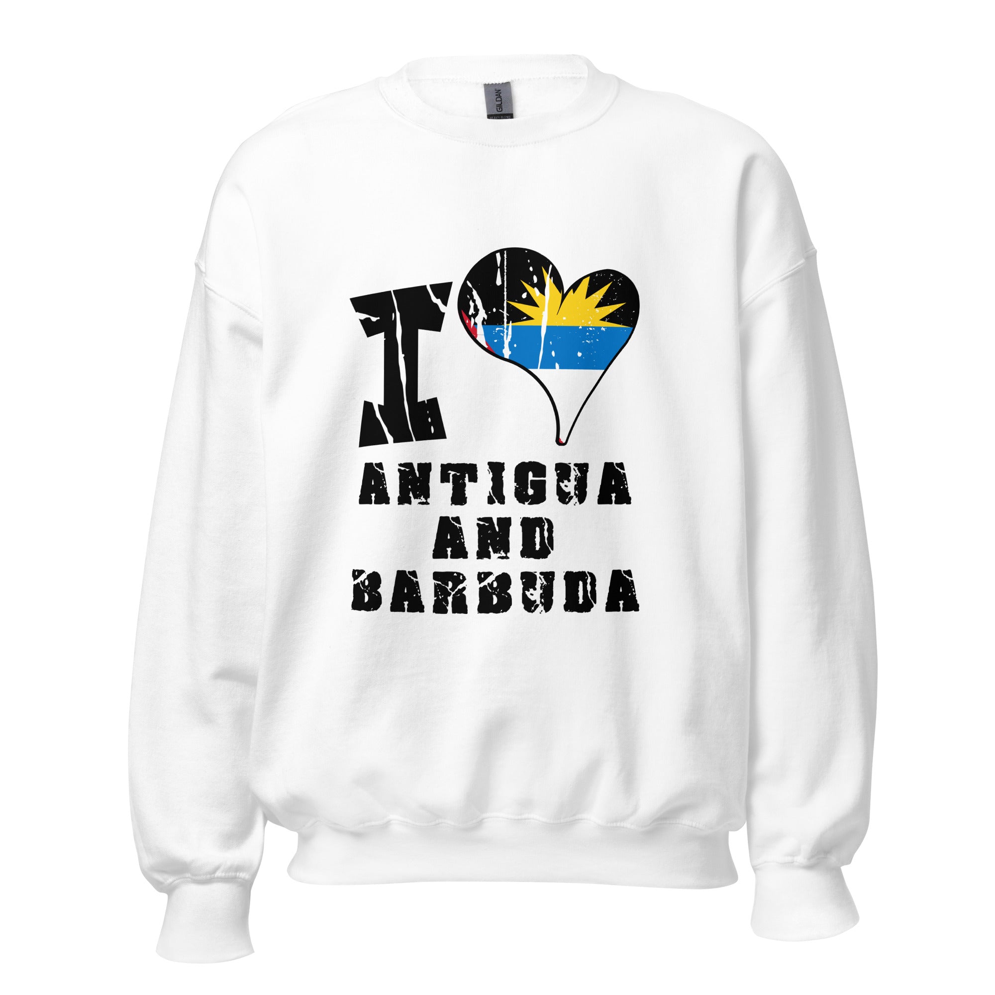 Unisex Sweatshirt - I Love Antigua and Barbuda with scratchy flag