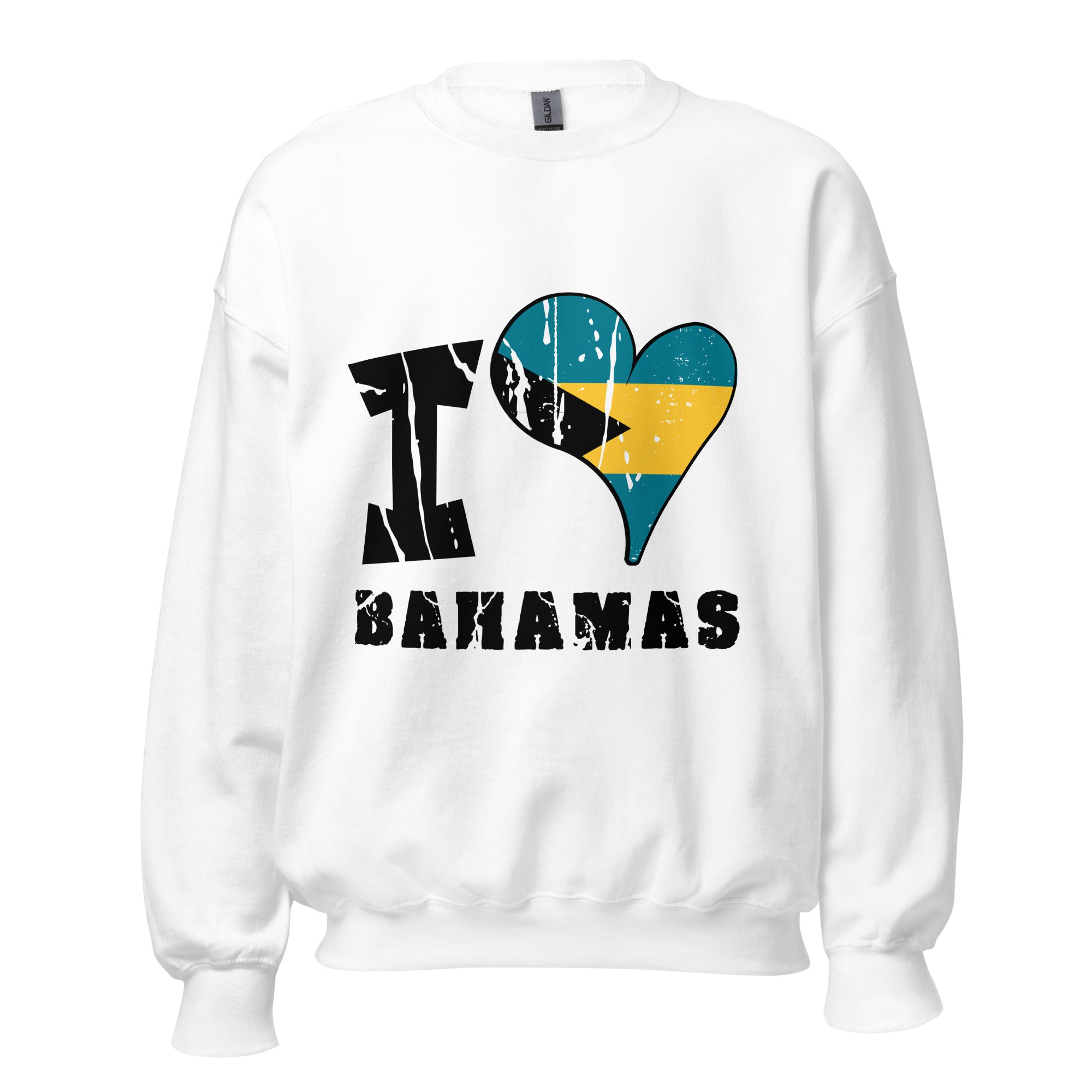 Unisex Sweatshirt - I Love Bahamas with scratchy flag