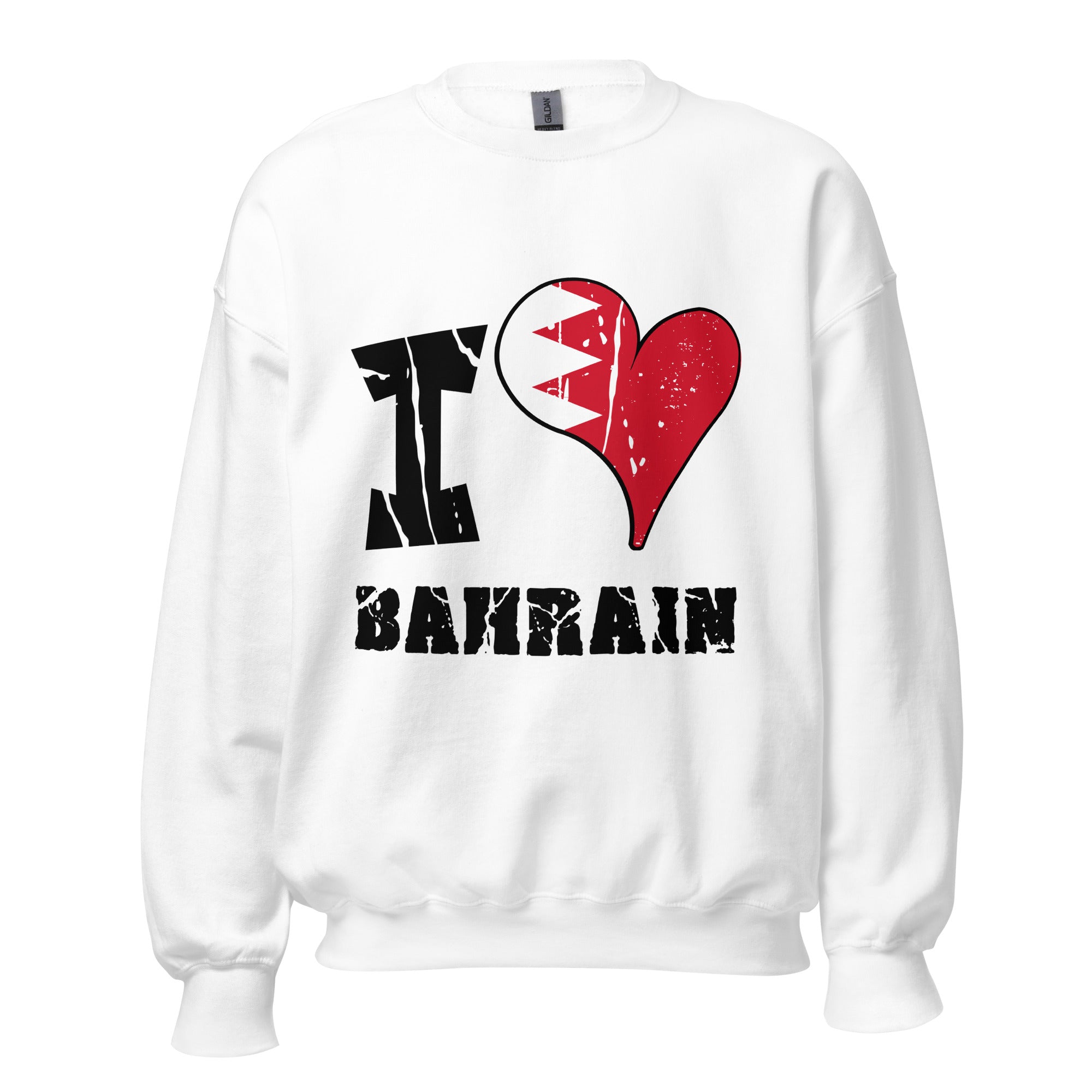 Unisex Sweatshirt - I Love Bahrain with scratchy flag