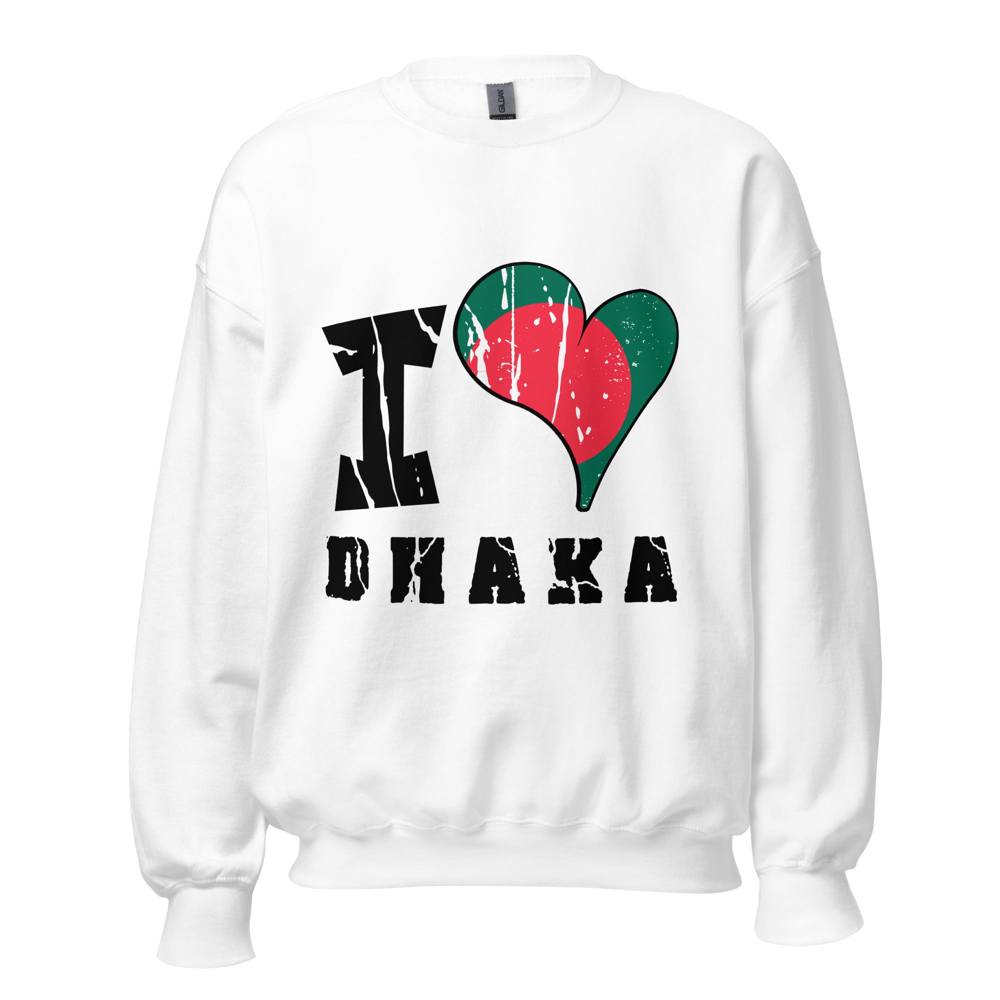 Unisex Sweatshirt - I Love Dhaka with scratchy flag