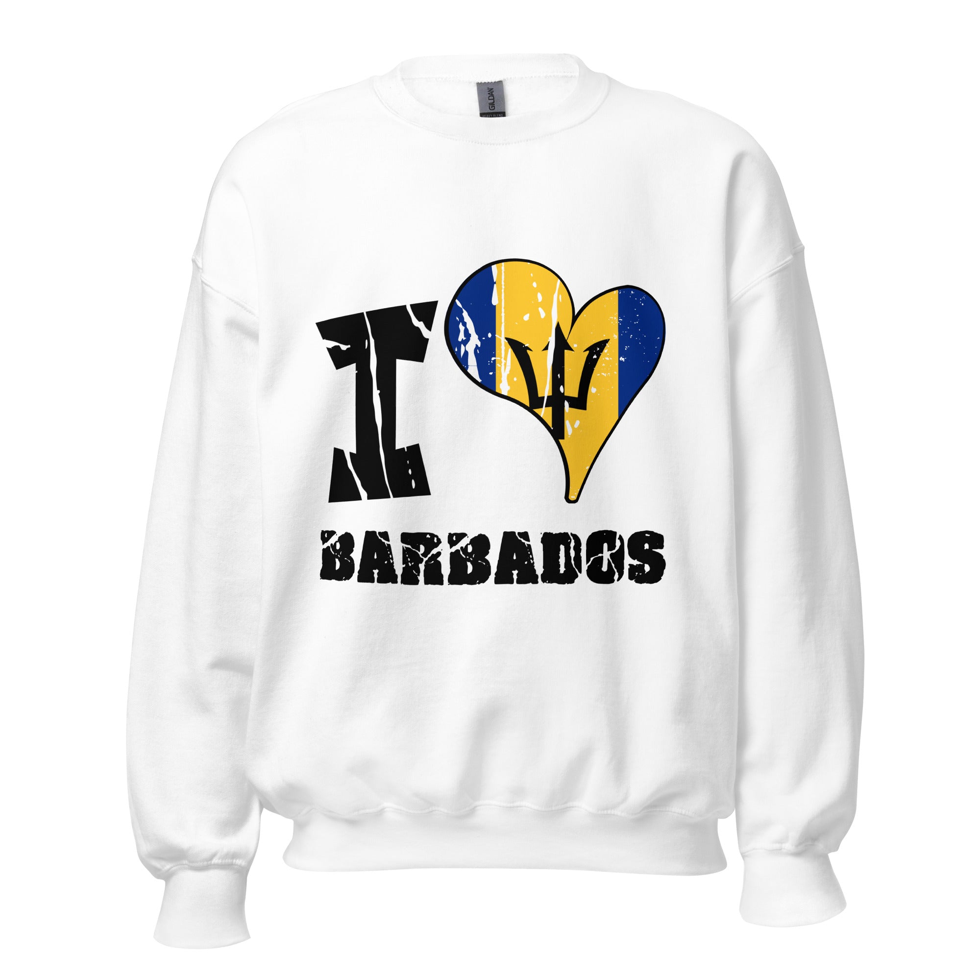 Unisex Sweatshirt - I Love Barbados with scratchy flag