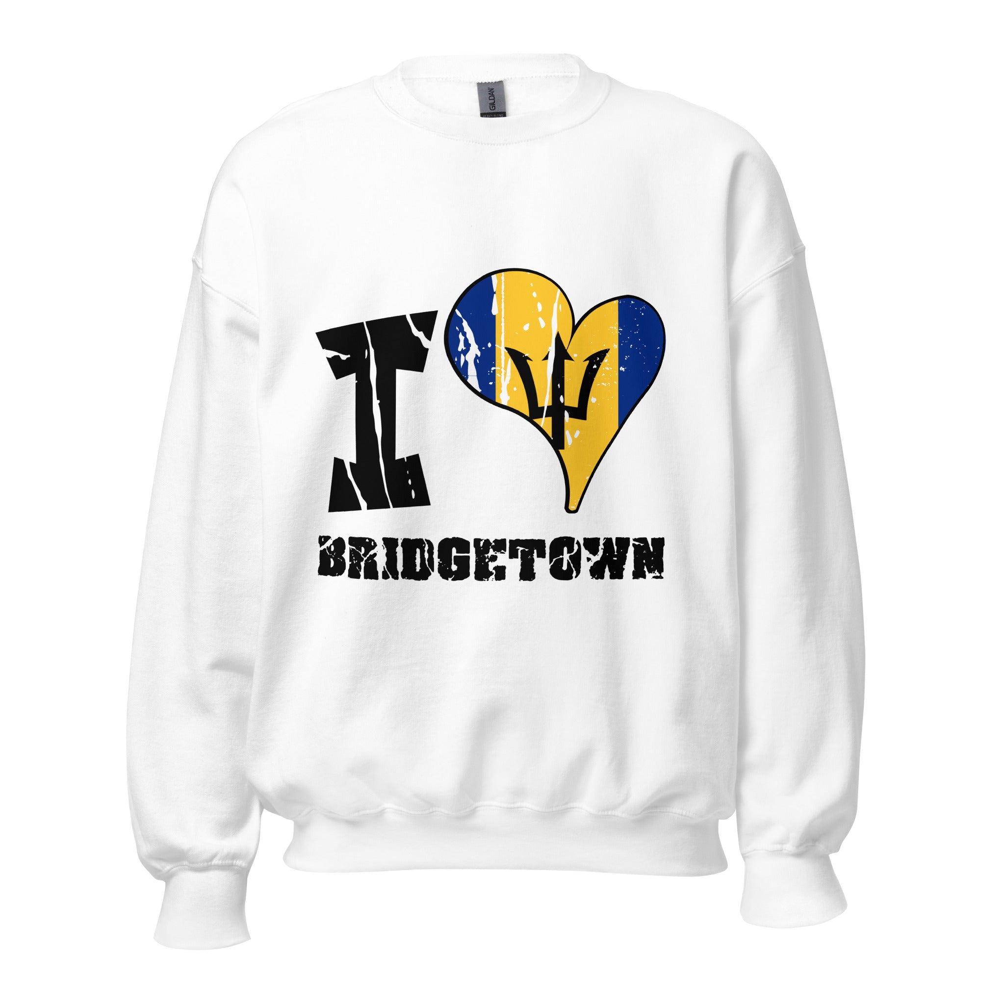 Unisex Sweatshirt - I Love Bridgetown with scratchy flag