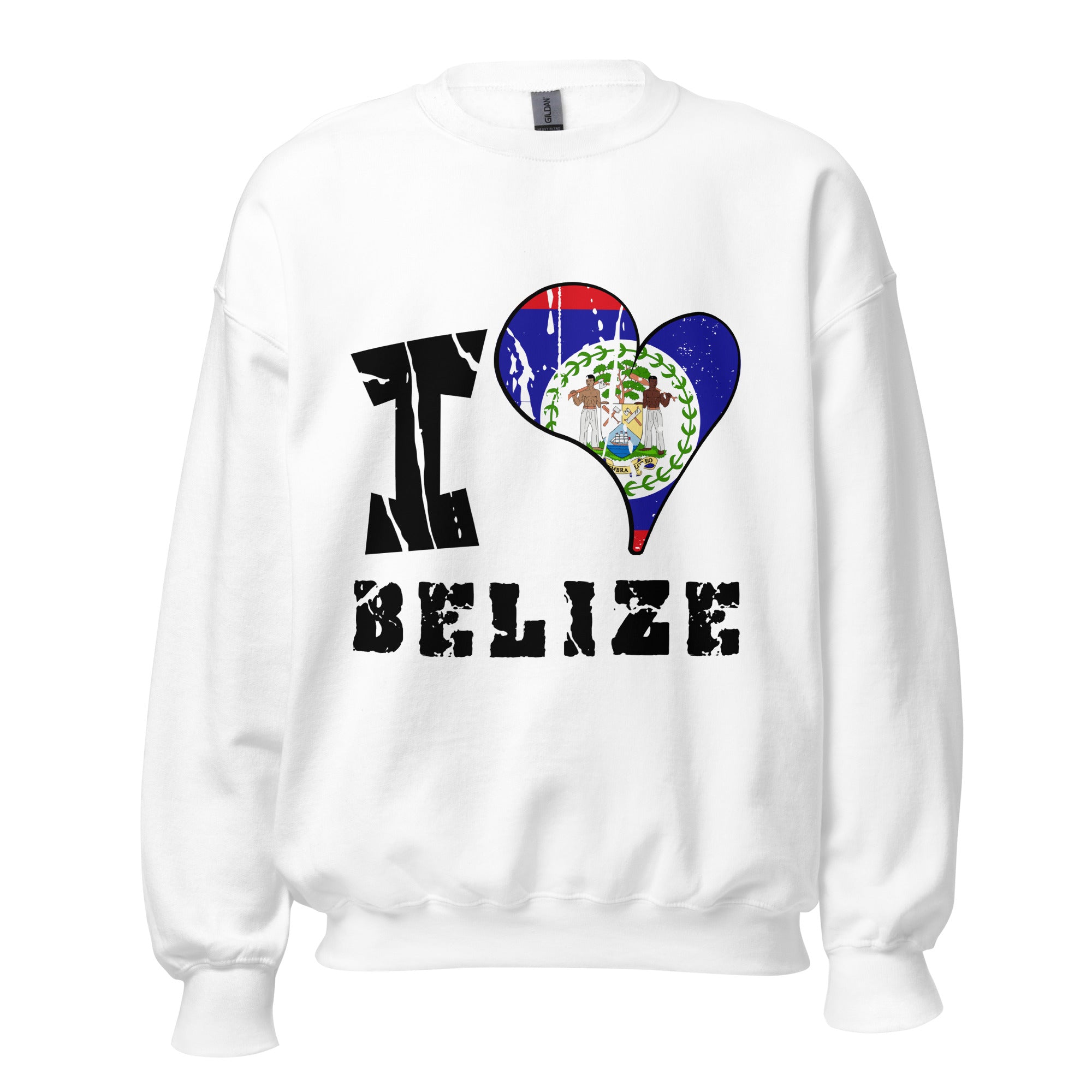 Unisex Sweatshirt - I Love Belize with scratchy flag