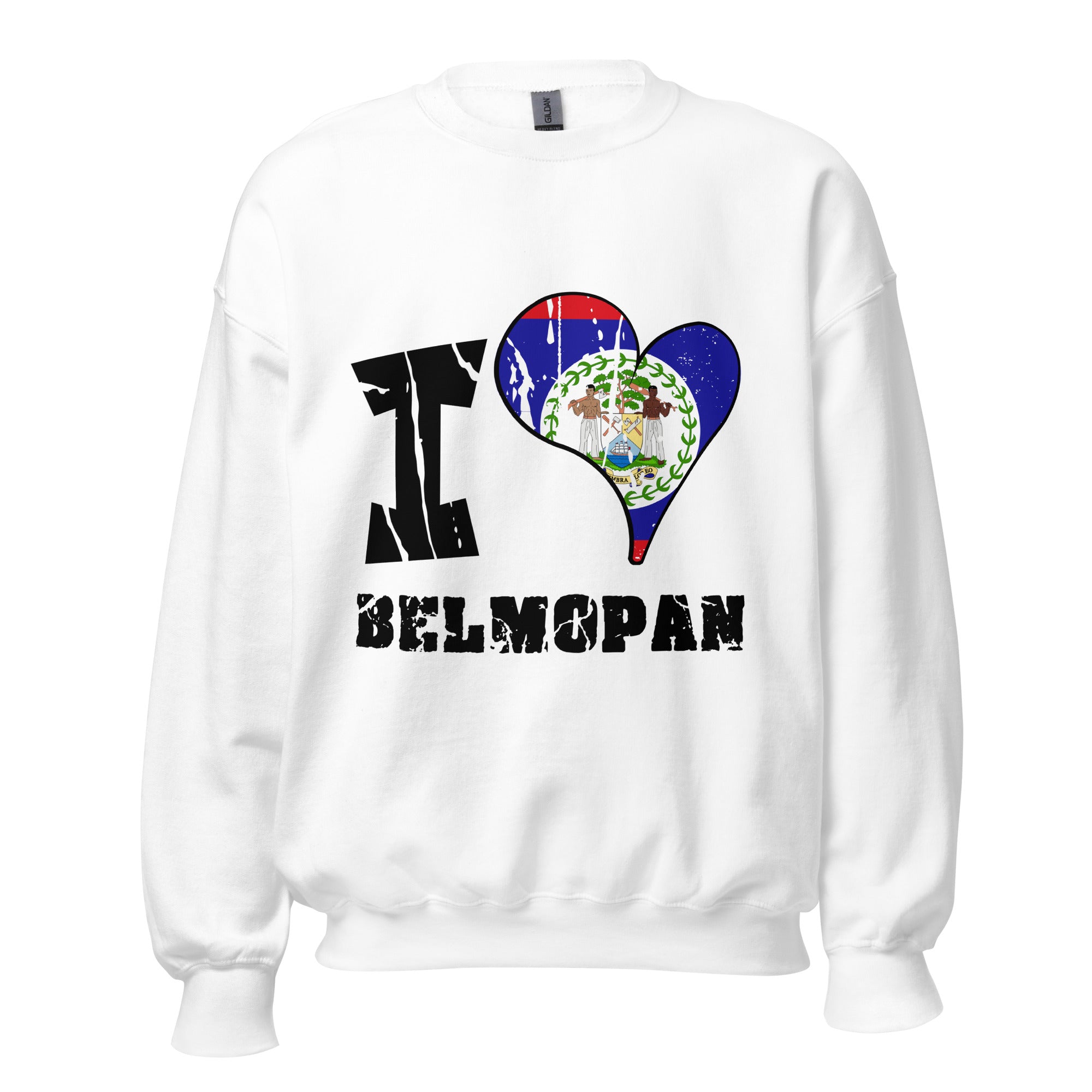 Unisex Sweatshirt - I Love Belmopan with scratchy flag