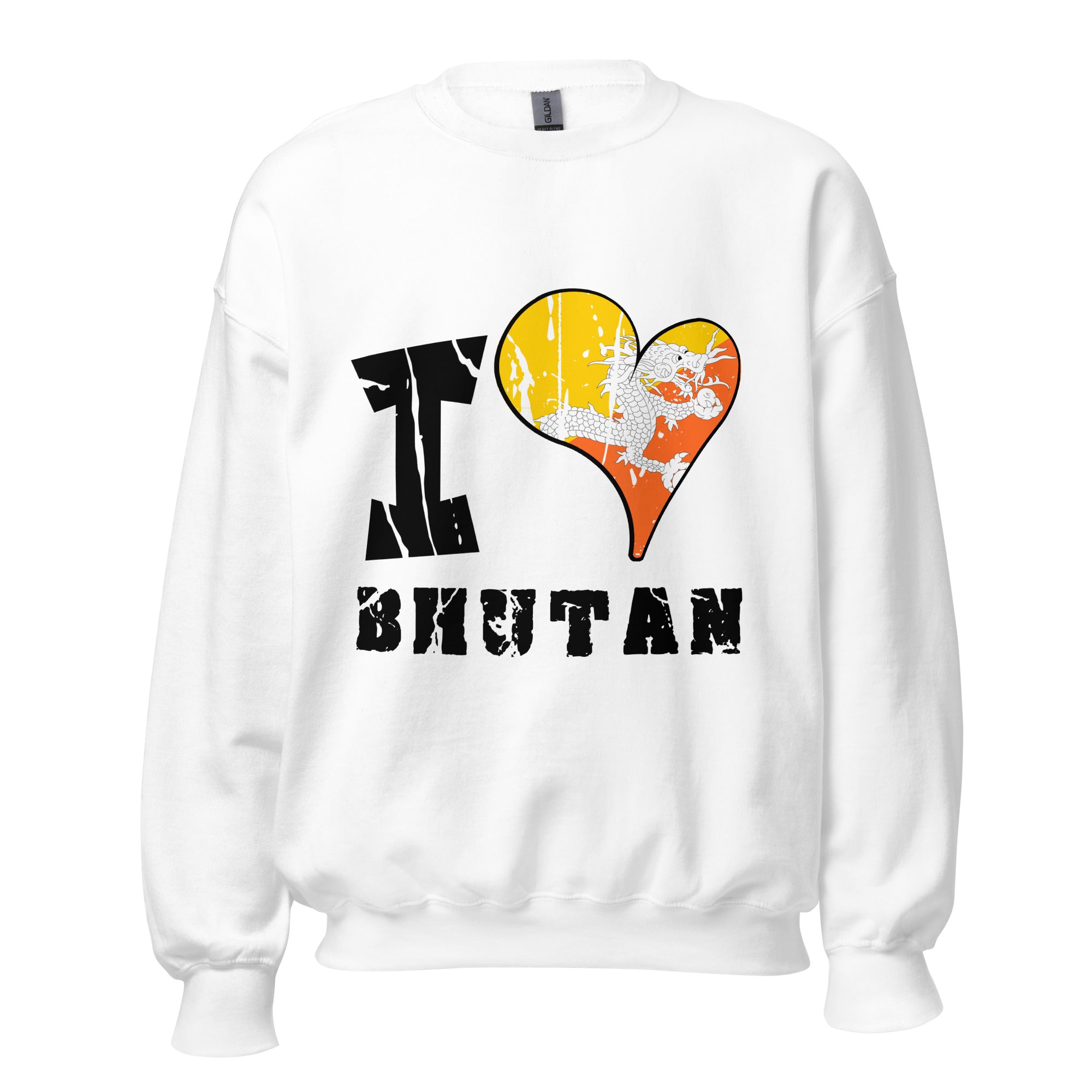 Unisex Sweatshirt - I Love Bhutan with scratchy flag