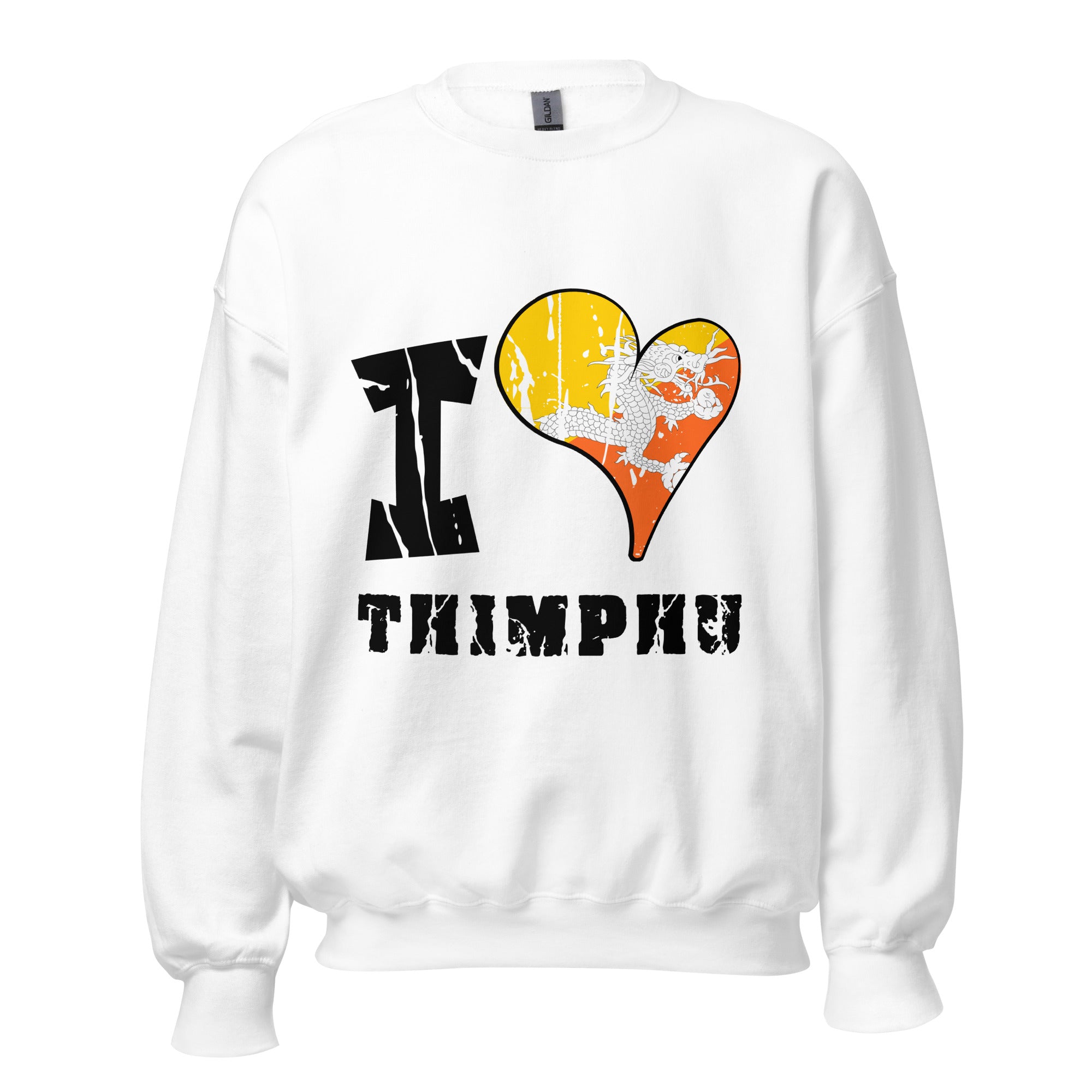 Unisex Sweatshirt - I Love Thimphu with scratchy flag