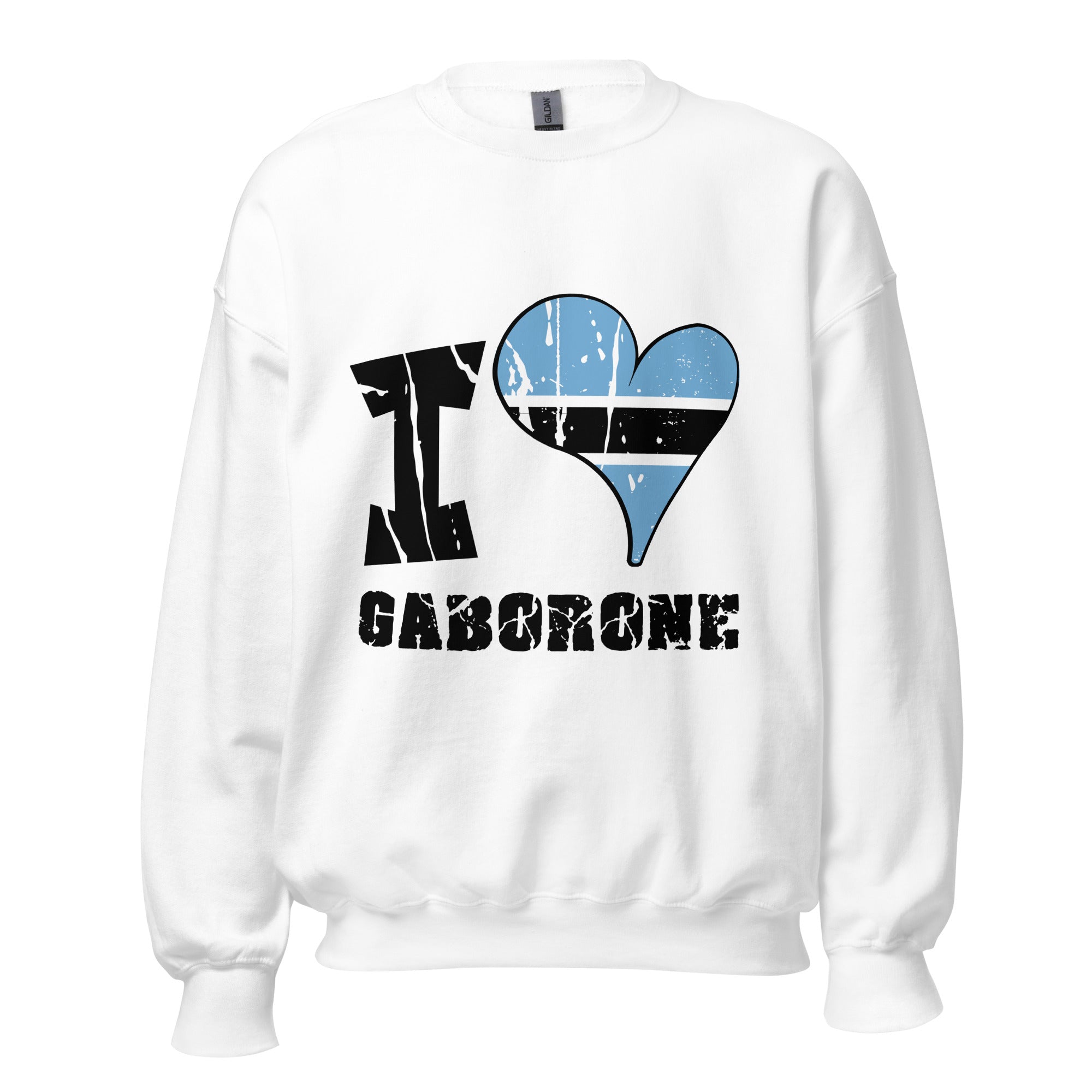 Unisex Sweatshirt - I Love Gaborone with scratchy flag