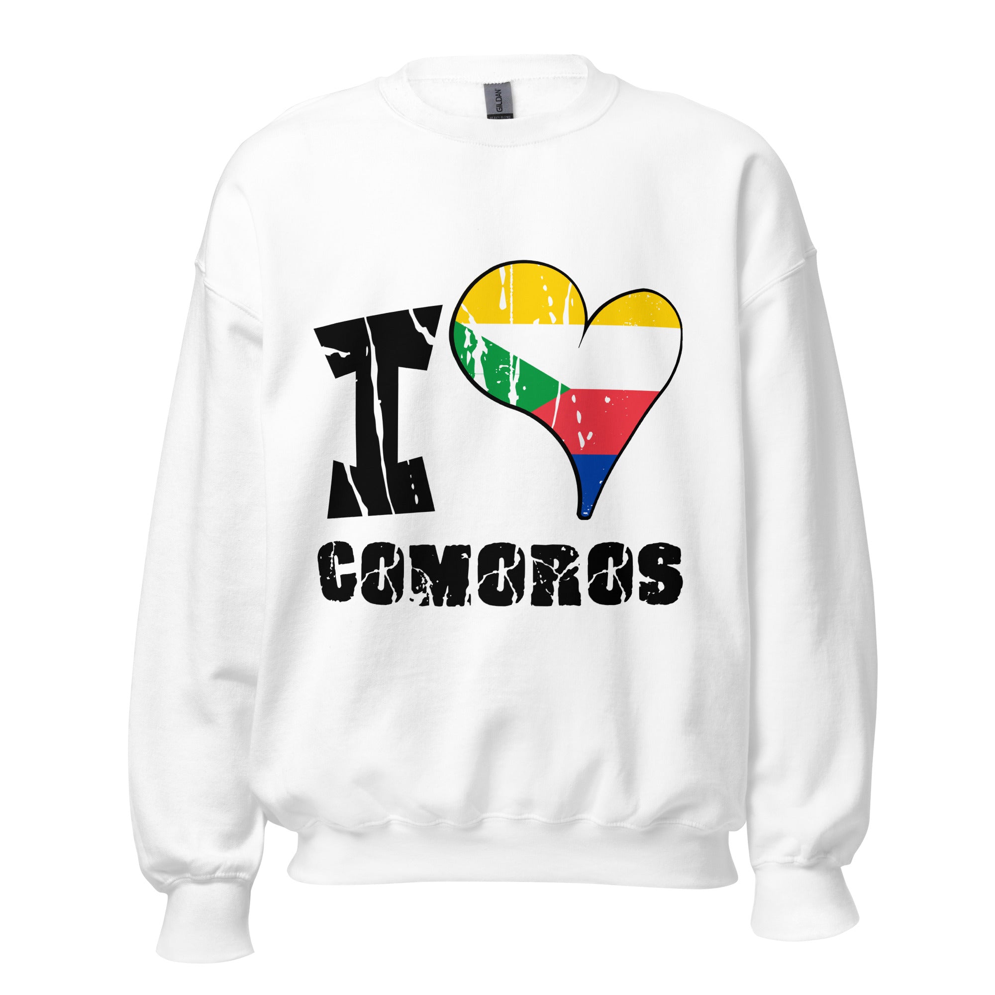 Unisex Sweatshirt - I Love Comoros with scratchy flag