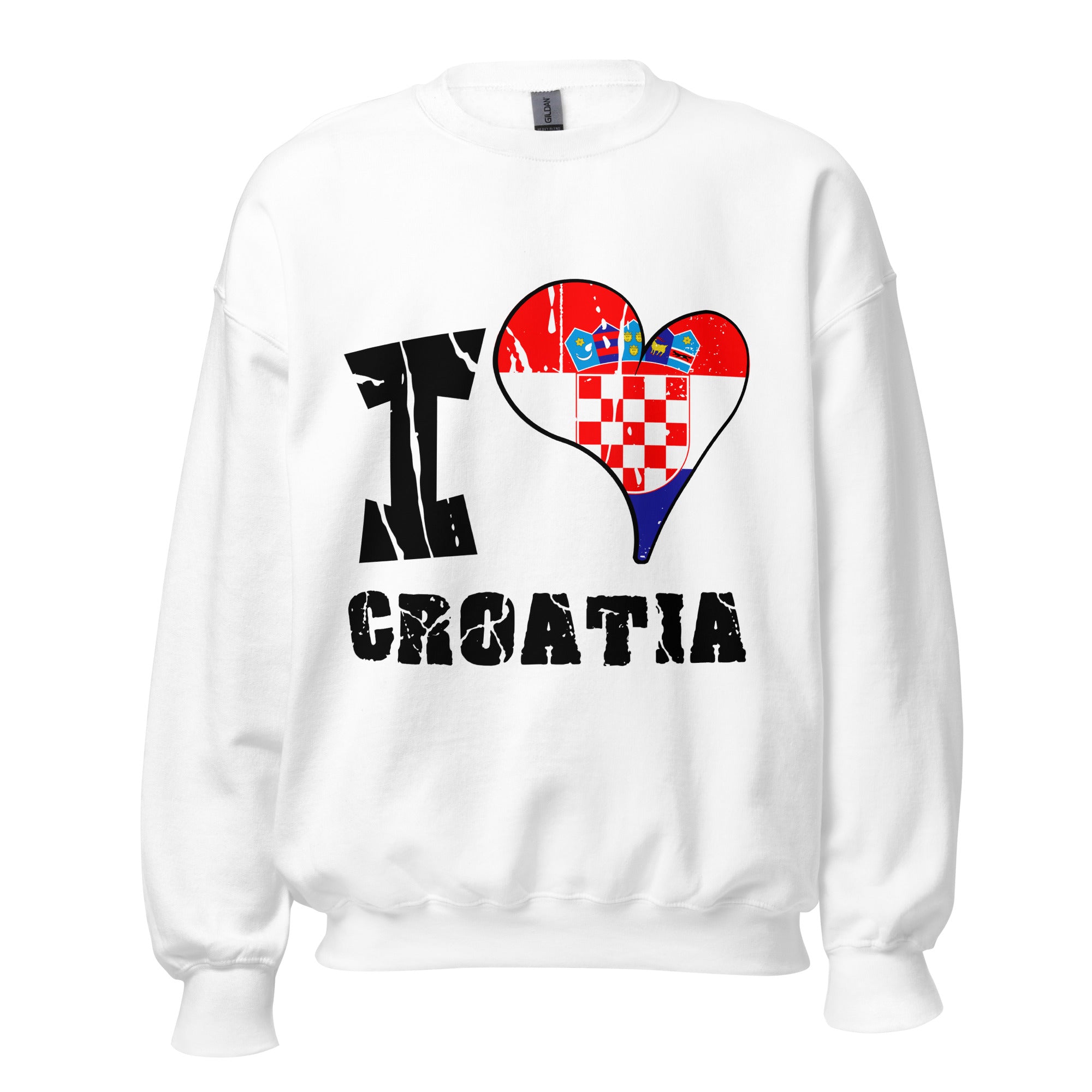 Unisex Sweatshirt - I Love Croatia with scratchy flag