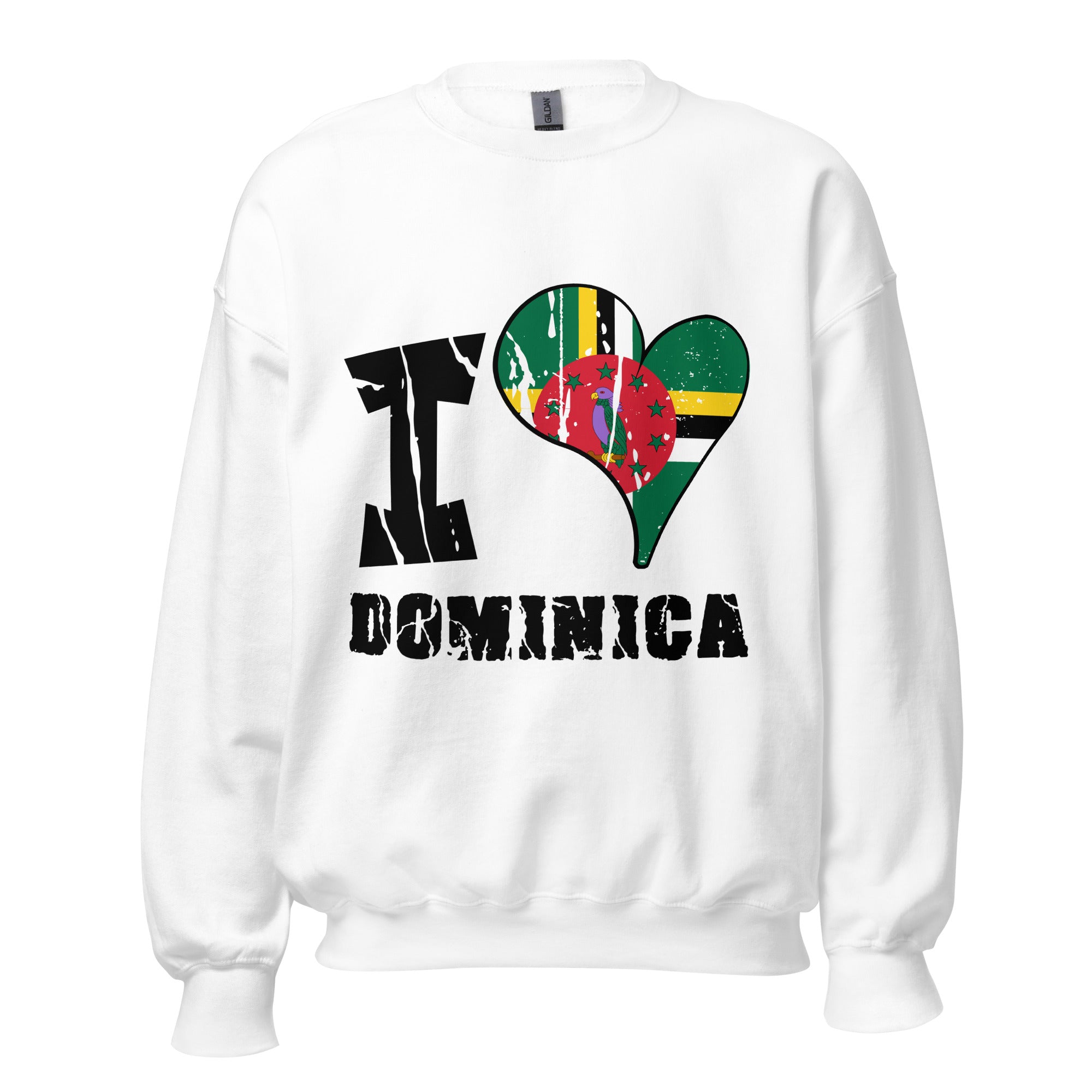 Unisex Sweatshirt - I Love Dominica with scratchy flag