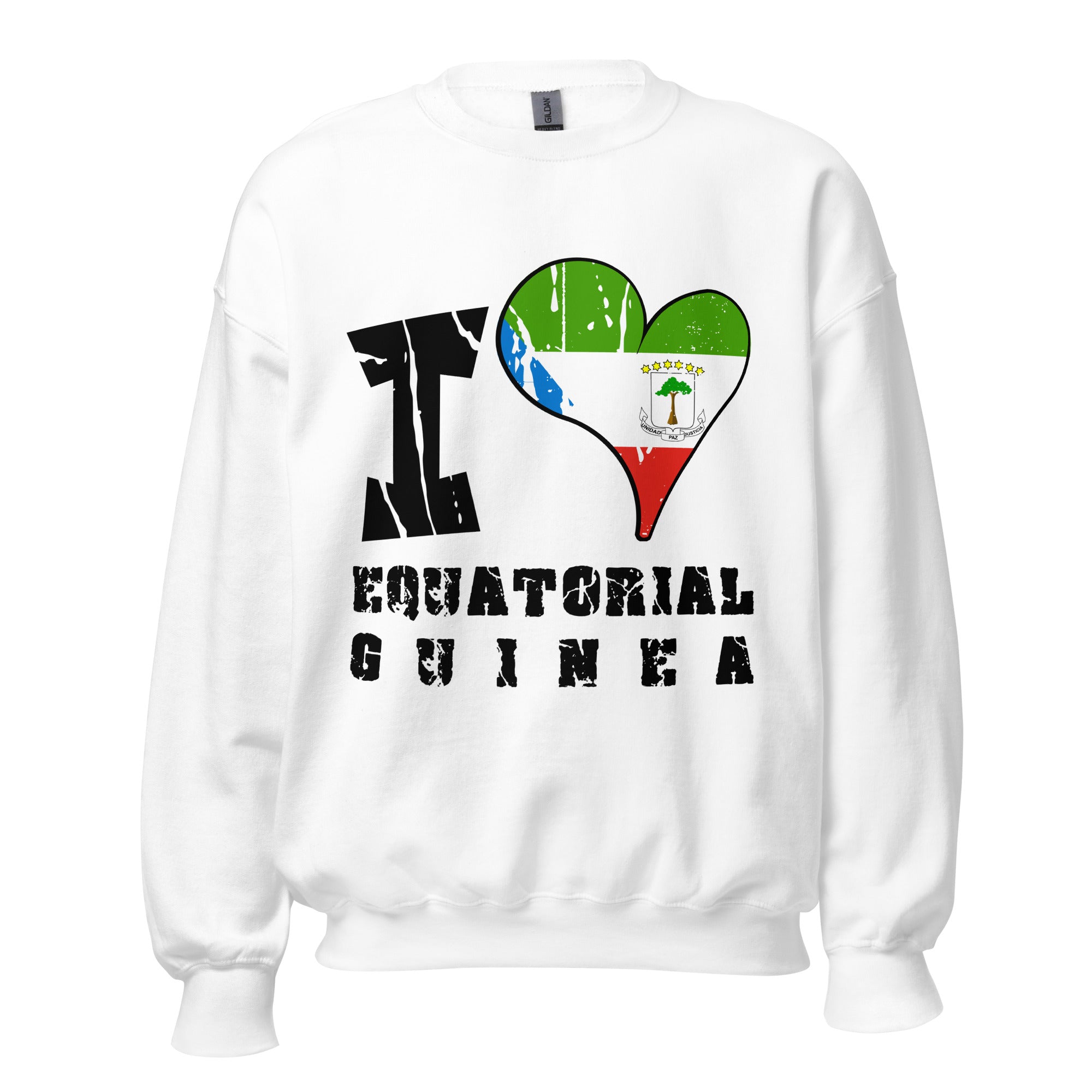 Unisex Sweatshirt - I Love Equatorial Guinea with scratchy flag