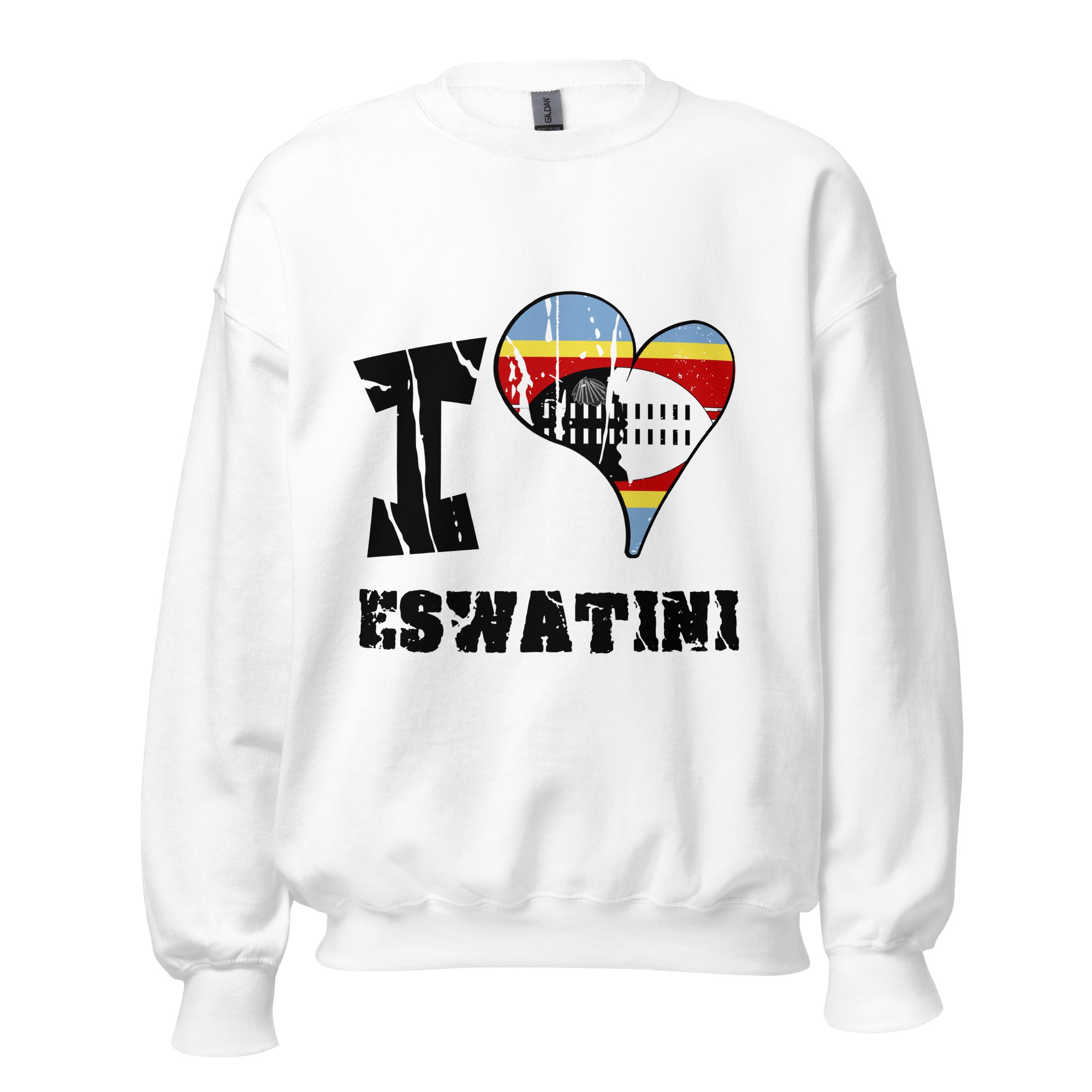 Unisex Sweatshirt - I Love Eswatini with scratchy flag