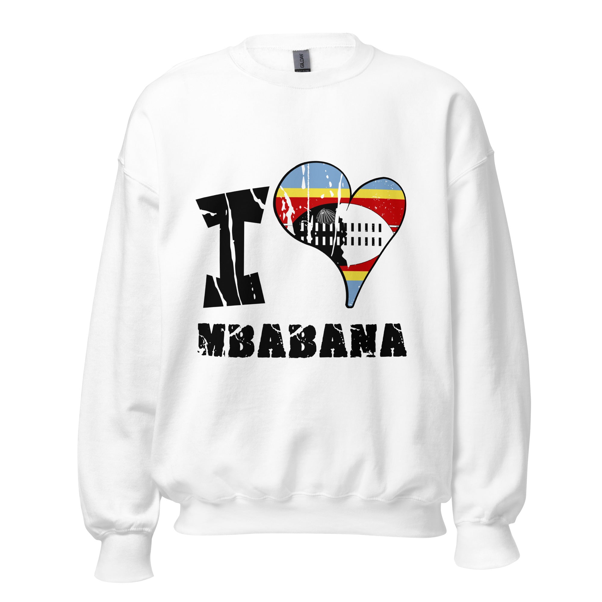 Unisex Sweatshirt - I Love Mbabane with scratchy flag