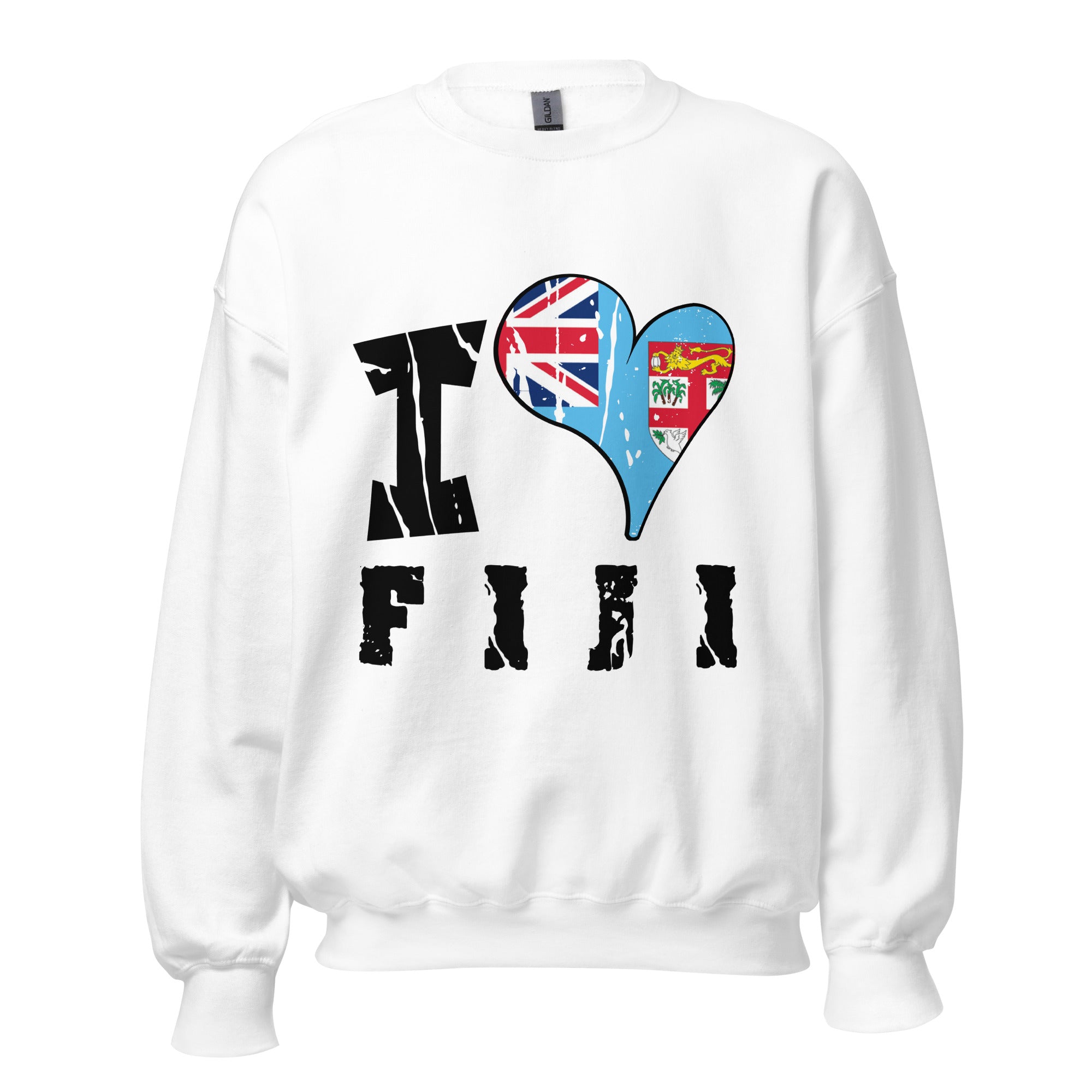 Unisex Sweatshirt - I Love Fiji with scratchy flag