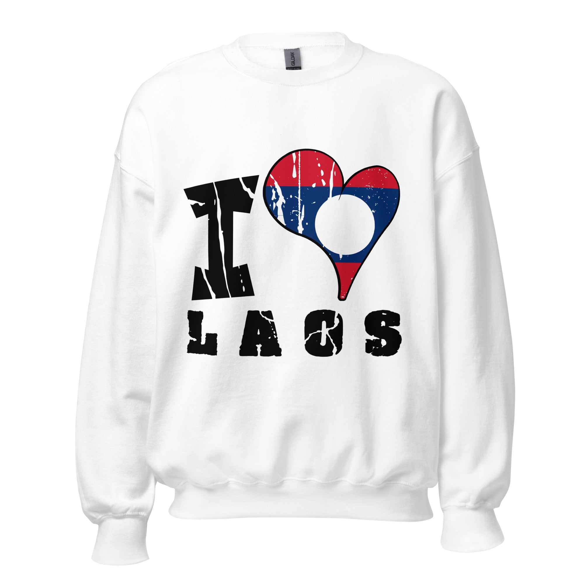 Unisex Sweatshirt - I Love Laos with scratchy flag