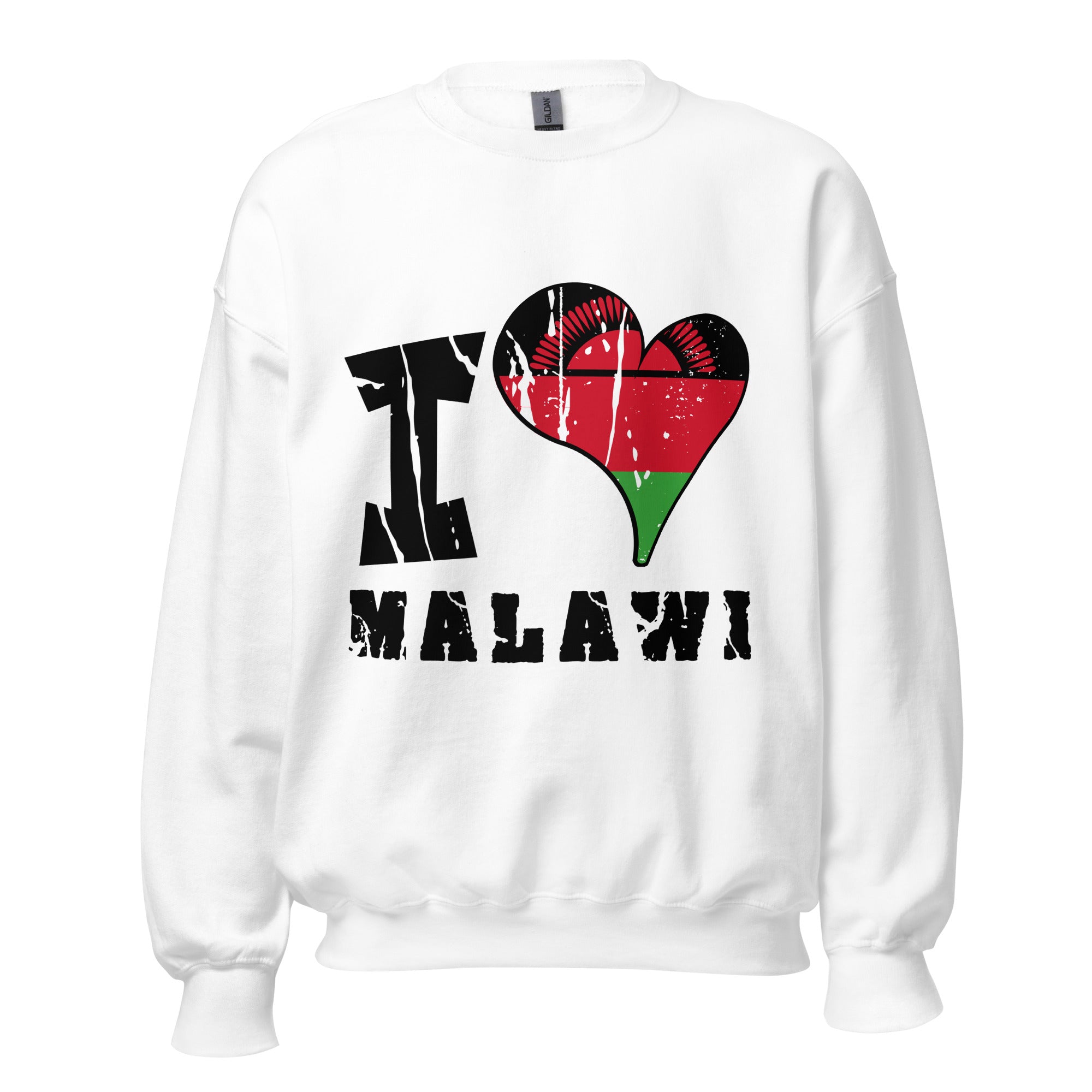 Unisex Sweatshirt - I Love Malawi with scratchy flag