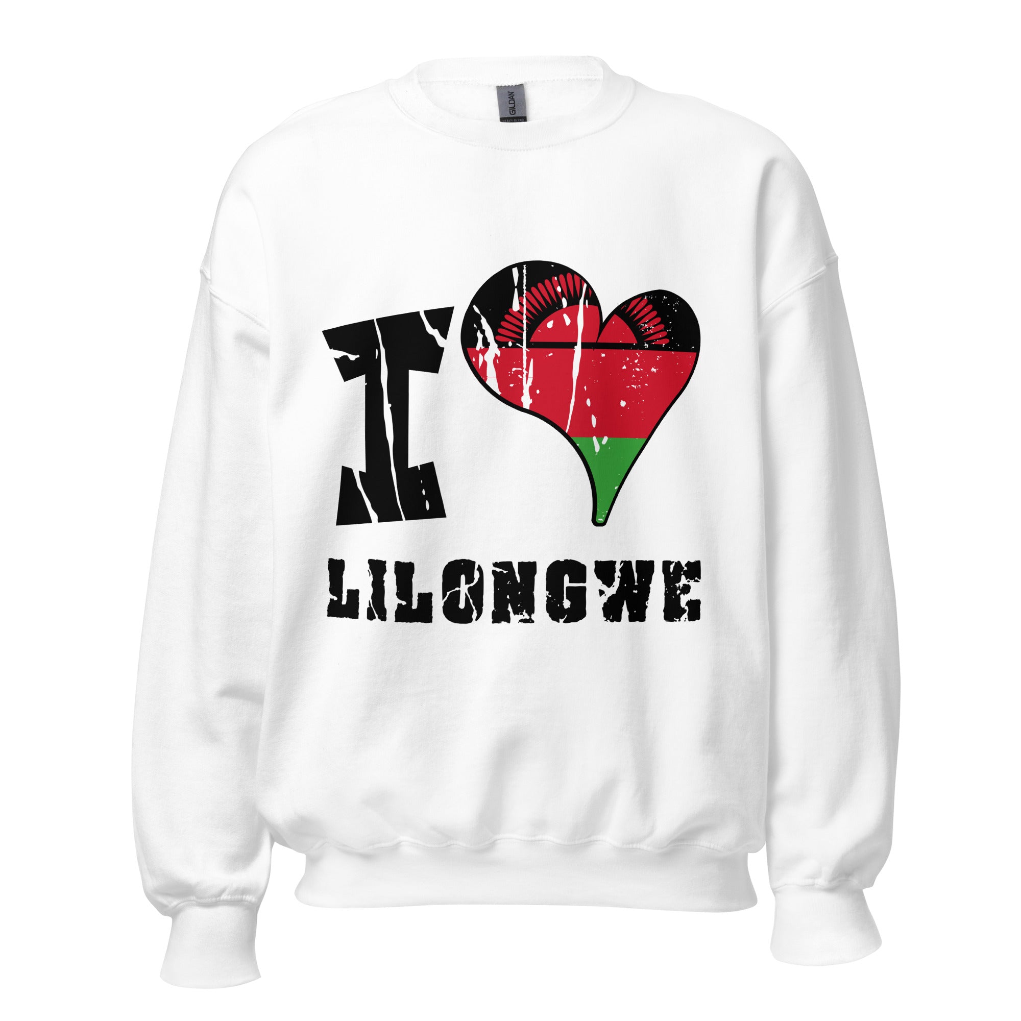 Unisex Sweatshirt - I Love Lilongwe with scratchy flag