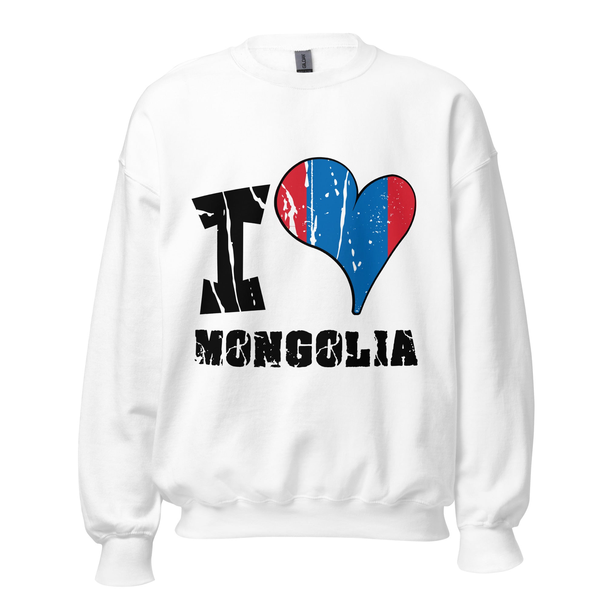 Unisex Sweatshirt - I Love Mongolia with scratchy flag