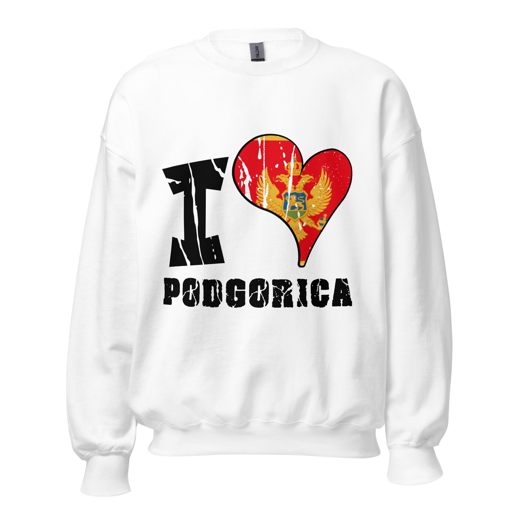 Unisex Sweatshirt - I Love Podgorica with scratchy flag