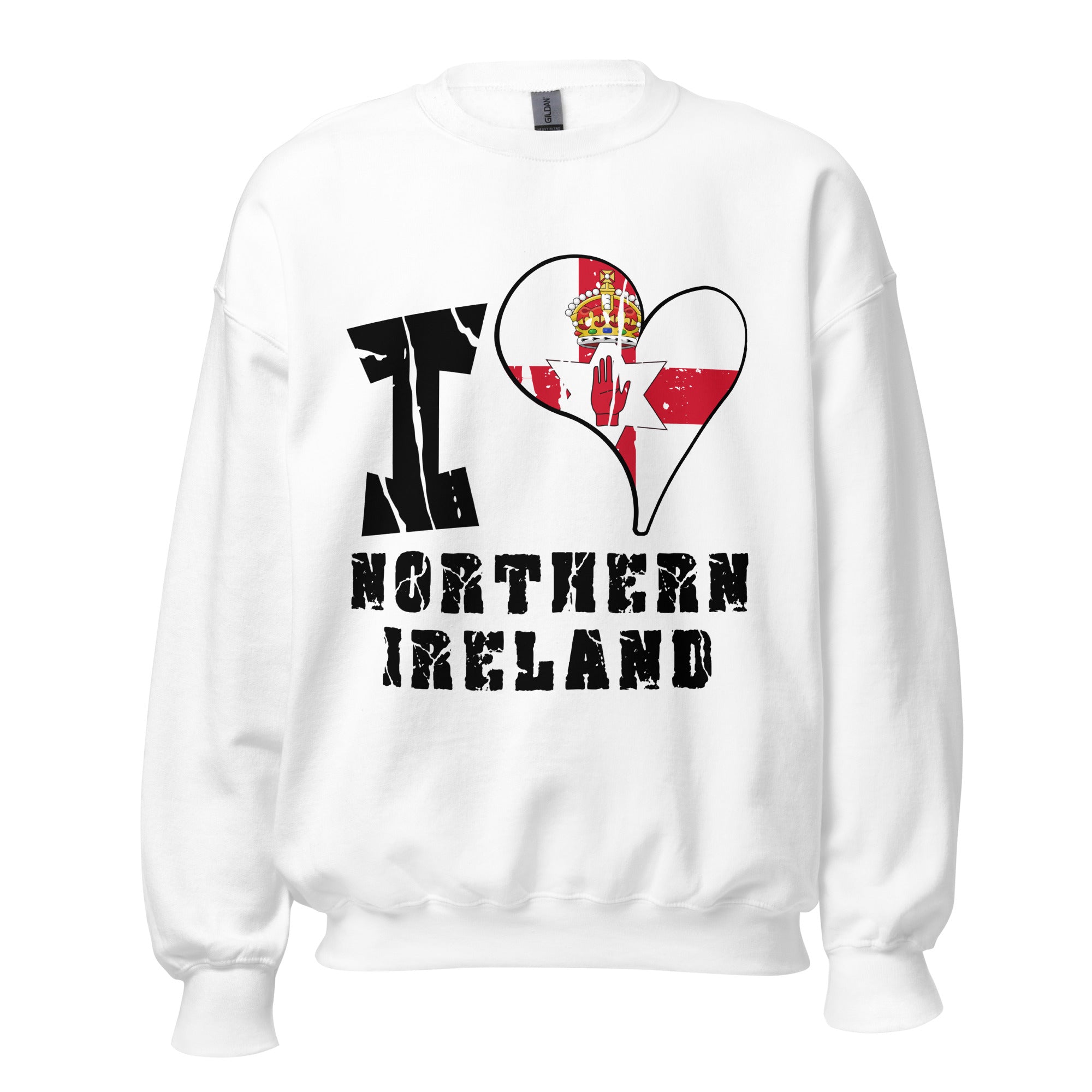 Unisex Sweatshirt - I Love Northern Ireland with scratchy flag