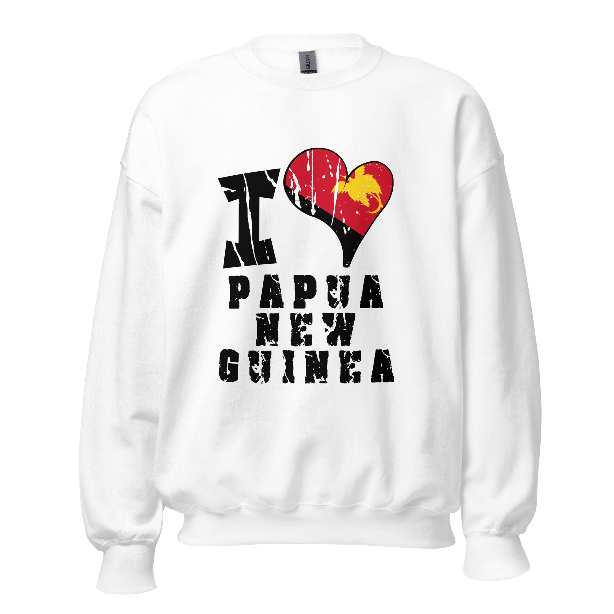 Unisex Sweatshirt - I Love Papua New Guinea with scratchy flag