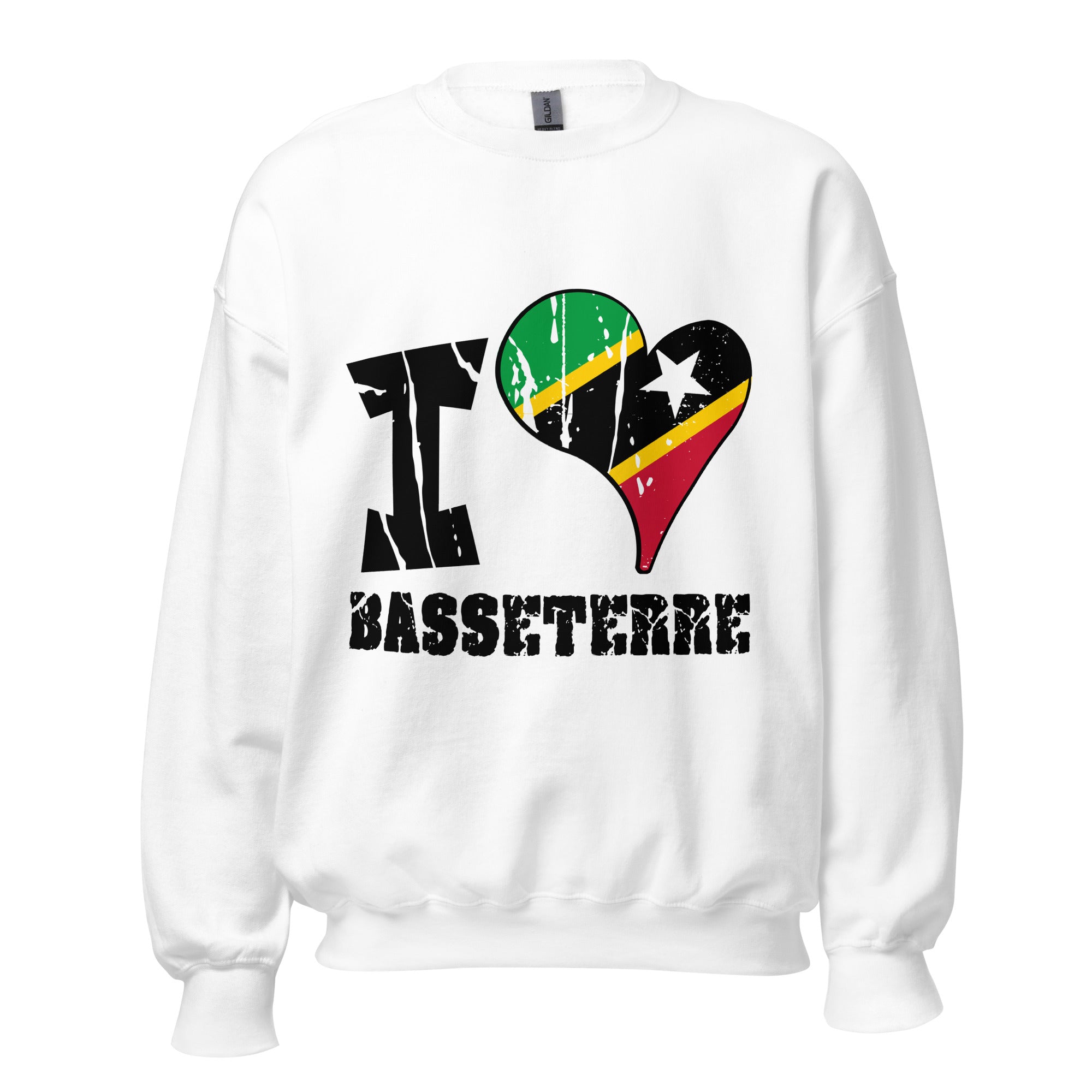 Unisex Sweatshirt - I Love Basseterre with scratchy flag