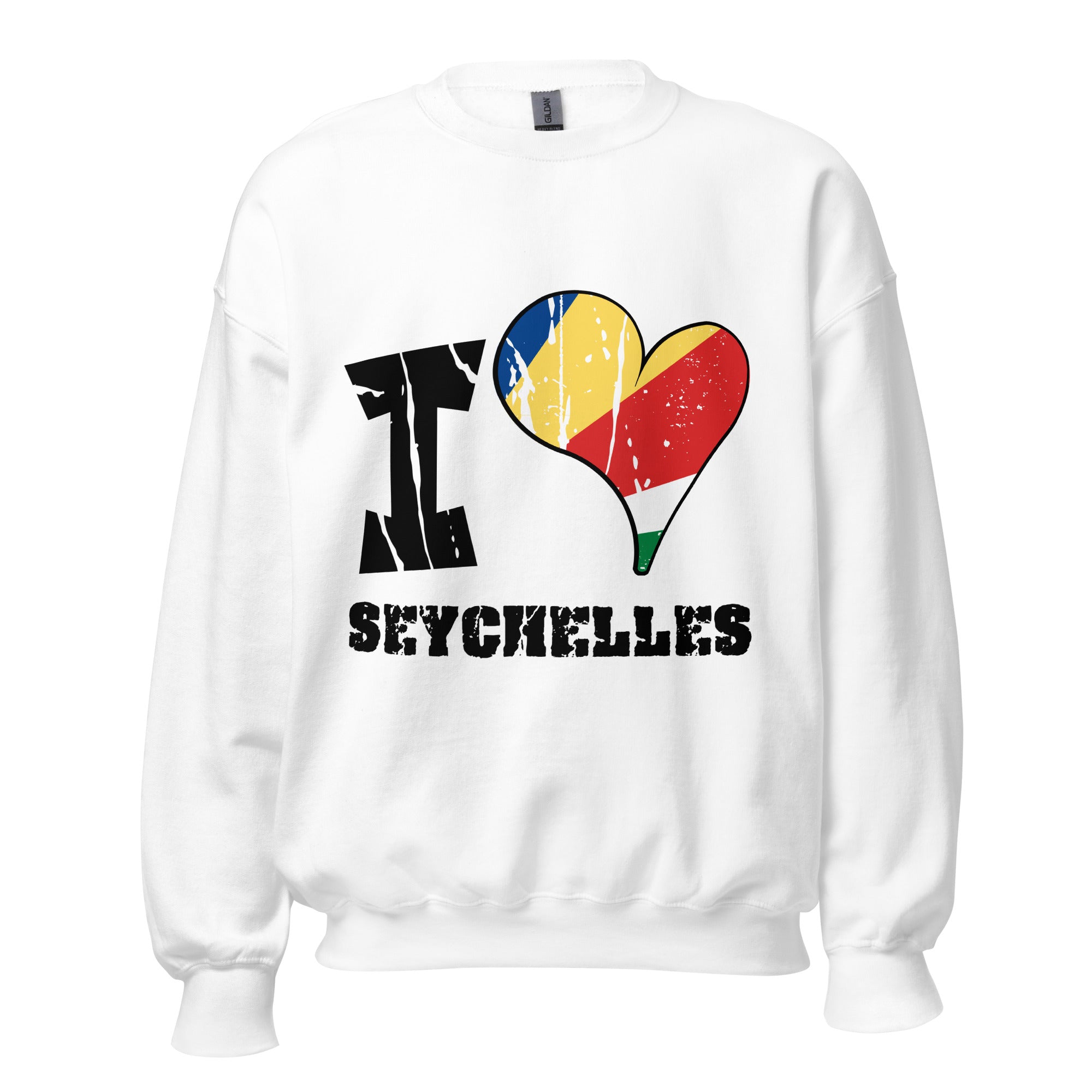 Unisex Sweatshirt - I Love Seychelles with scratchy flag