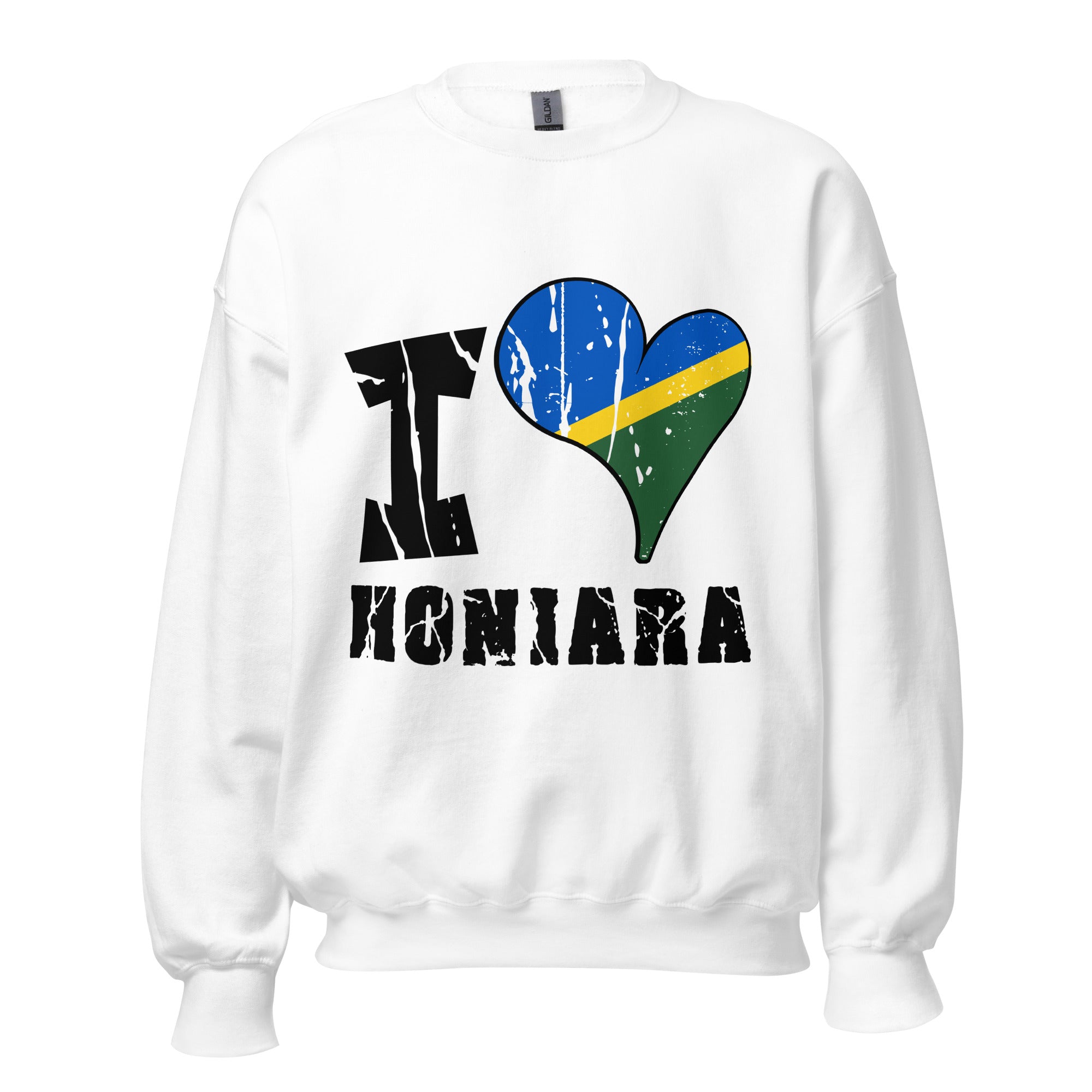 Unisex Sweatshirt - I Love Honiara with scratchy flag