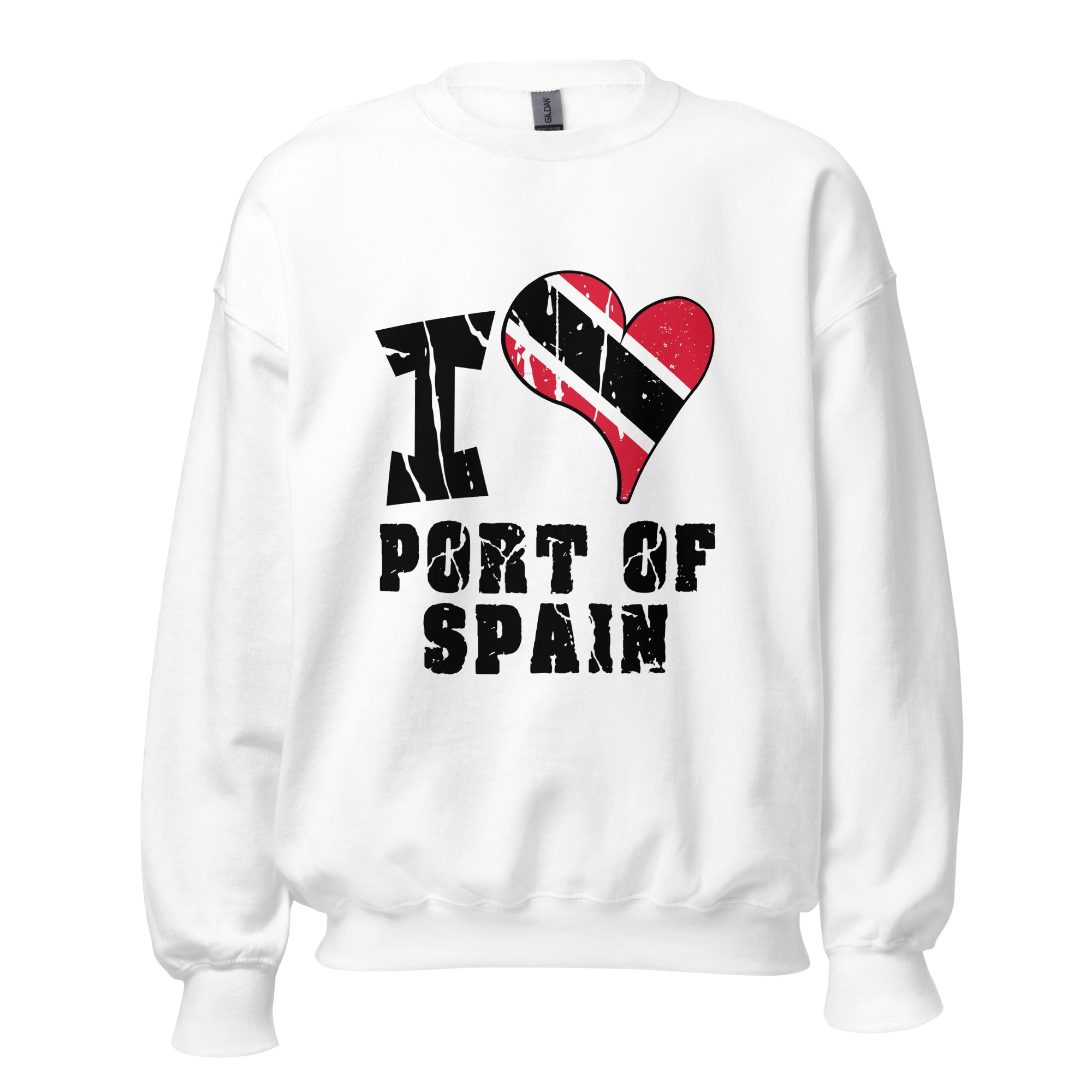 Unisex Sweatshirt - I Love Port of Spain with scratchy flag