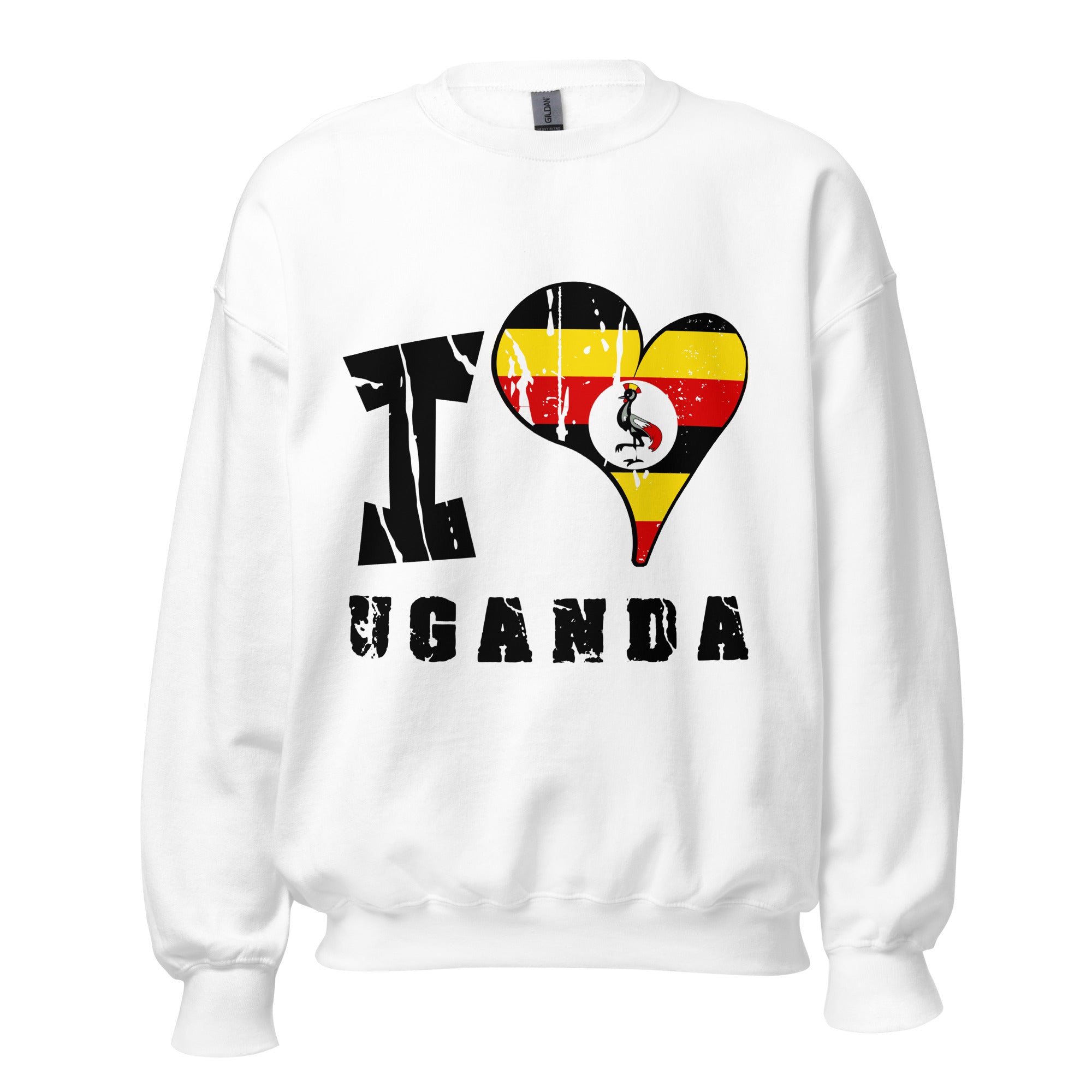 Unisex Sweatshirt - I Love Uganda with scratchy flag