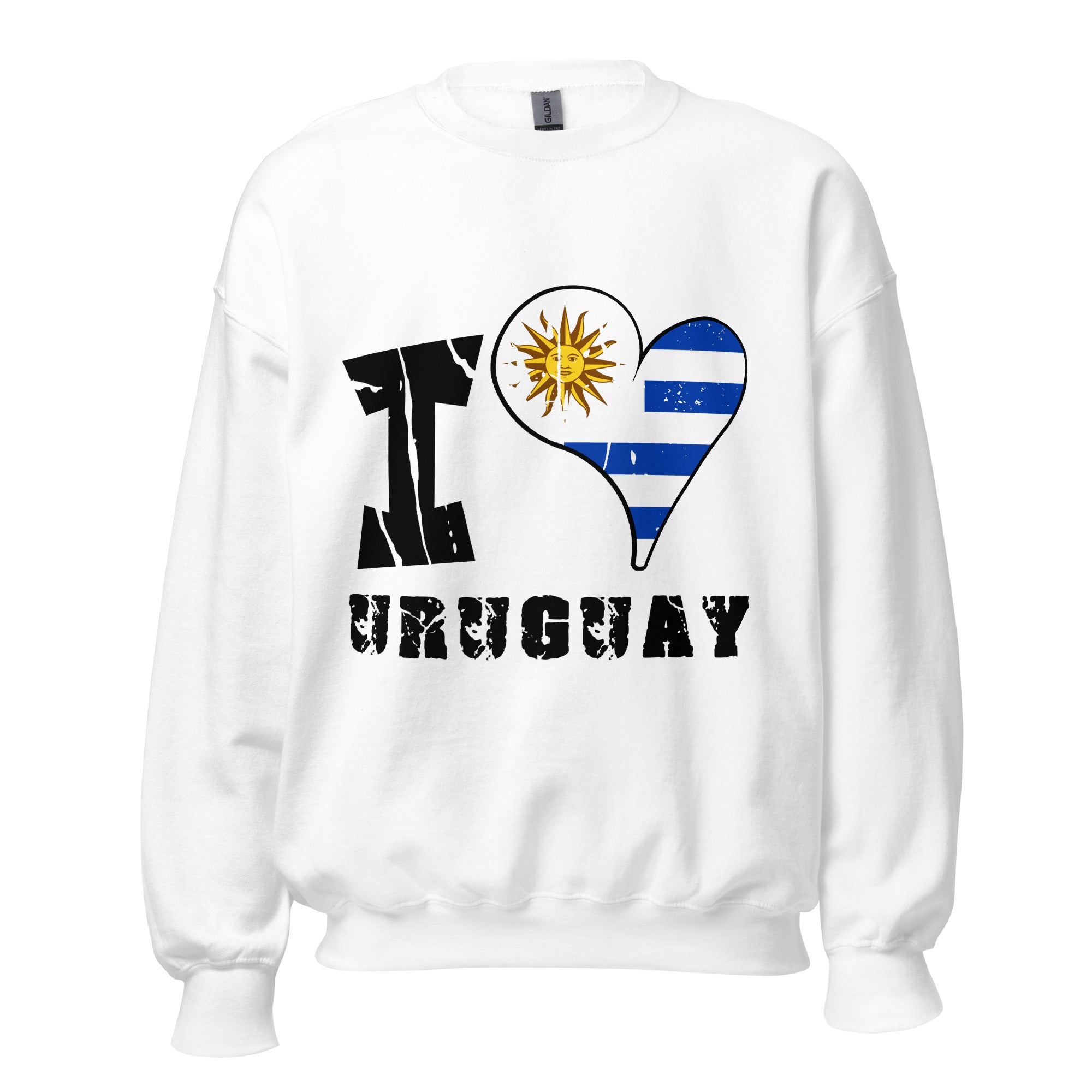 Unisex Sweatshirt - I Love Uruguay with scratchy flag