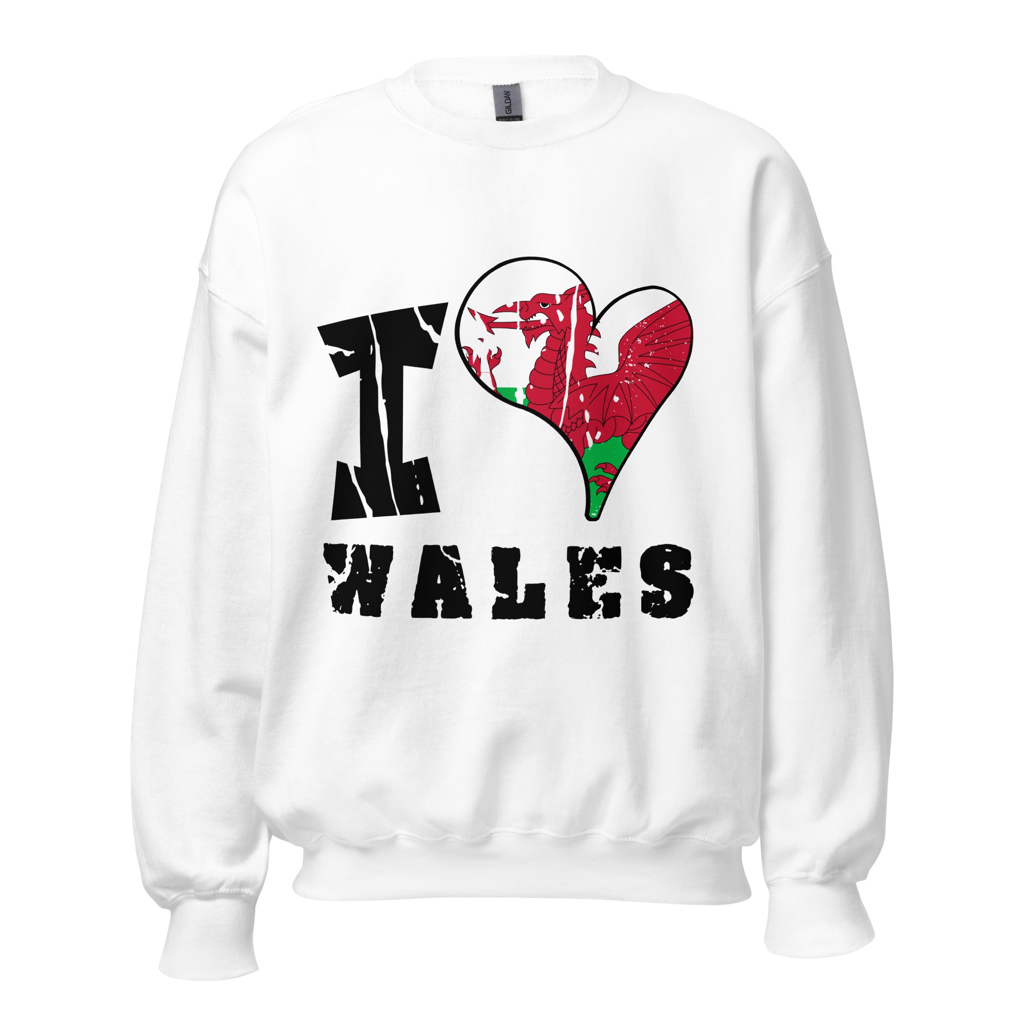 Unisex Sweatshirt - I Love Wales with scratchy flag