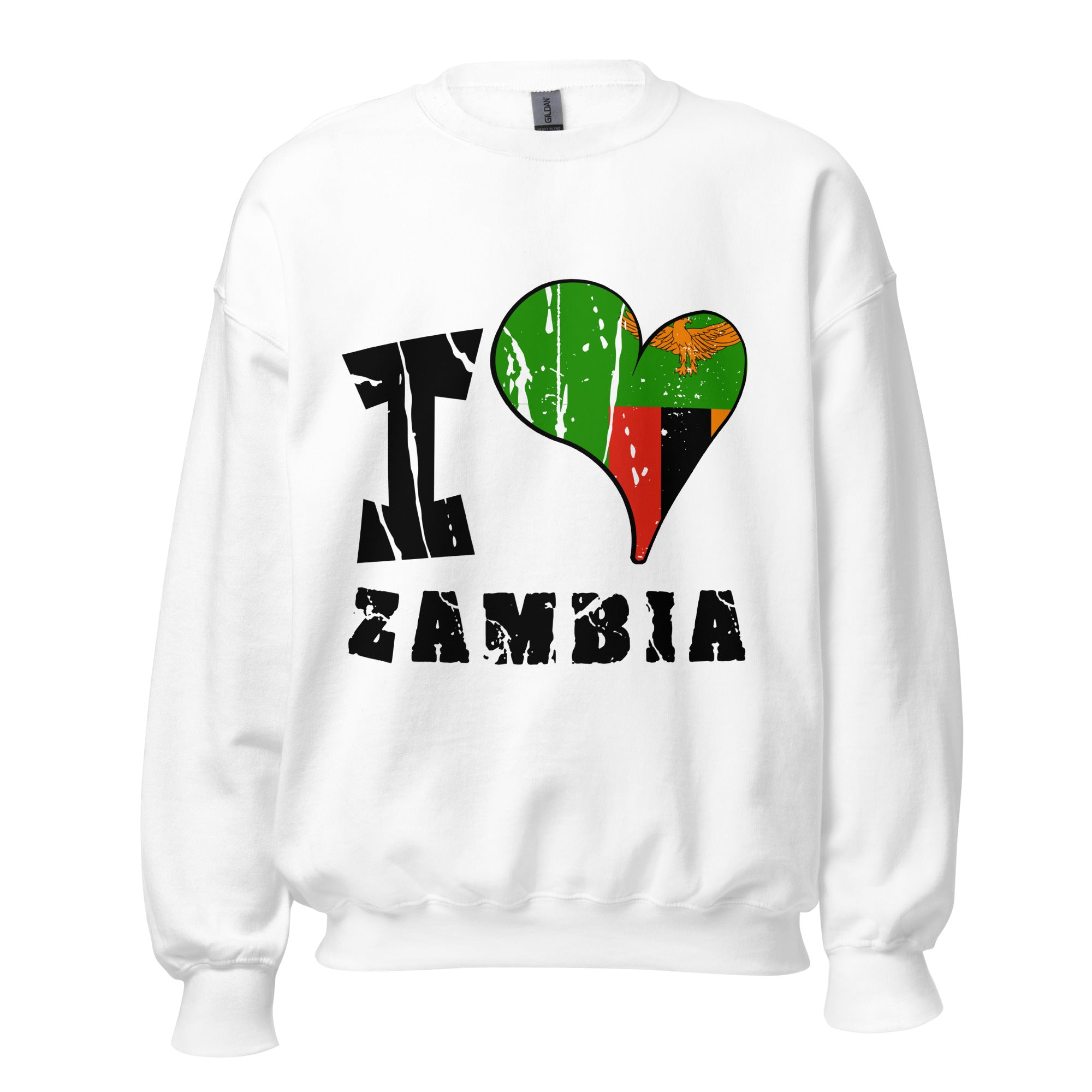 Unisex Sweatshirt - I Love Zambia with scratchy flag