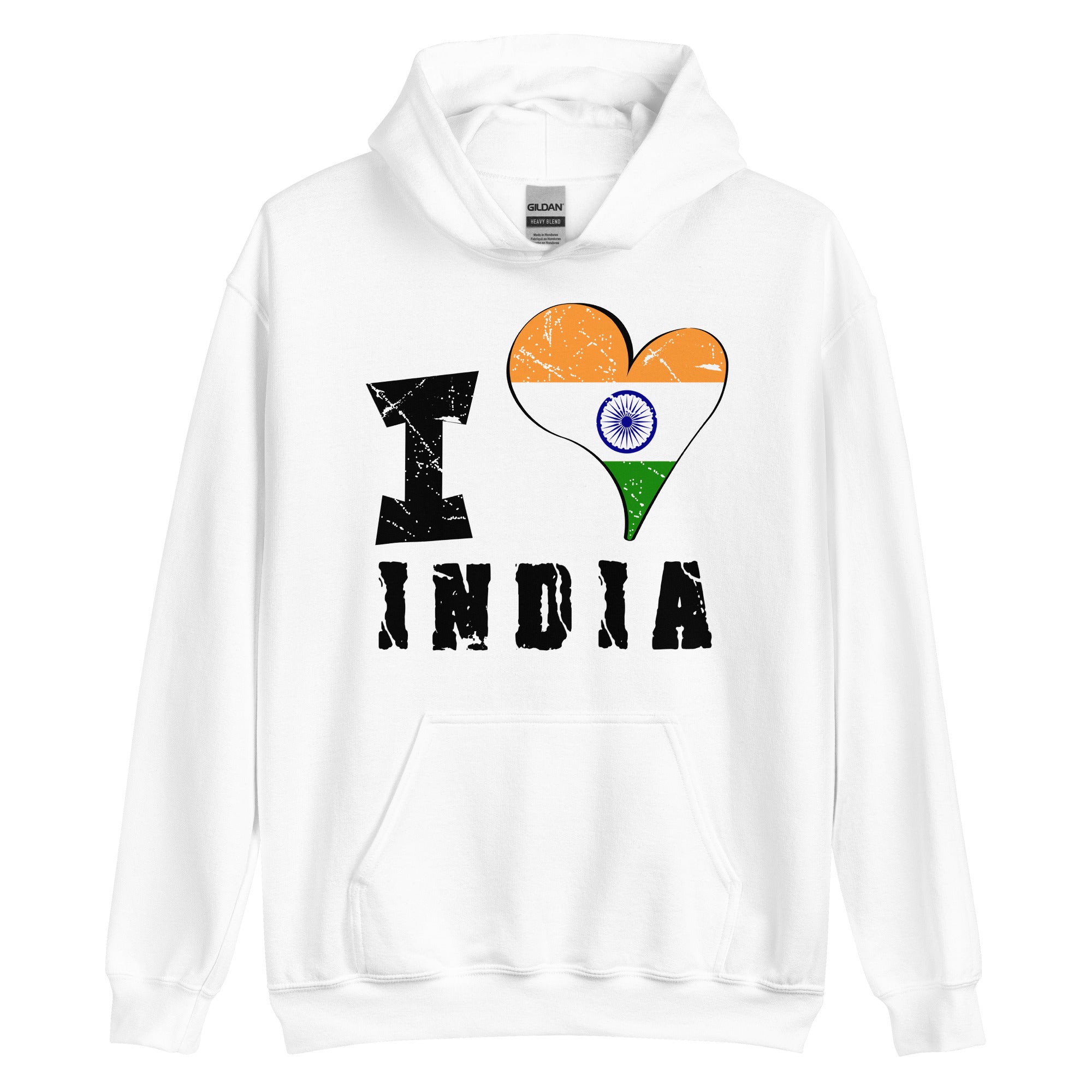 Unisex Hoodie - I Love India with scratchy flag