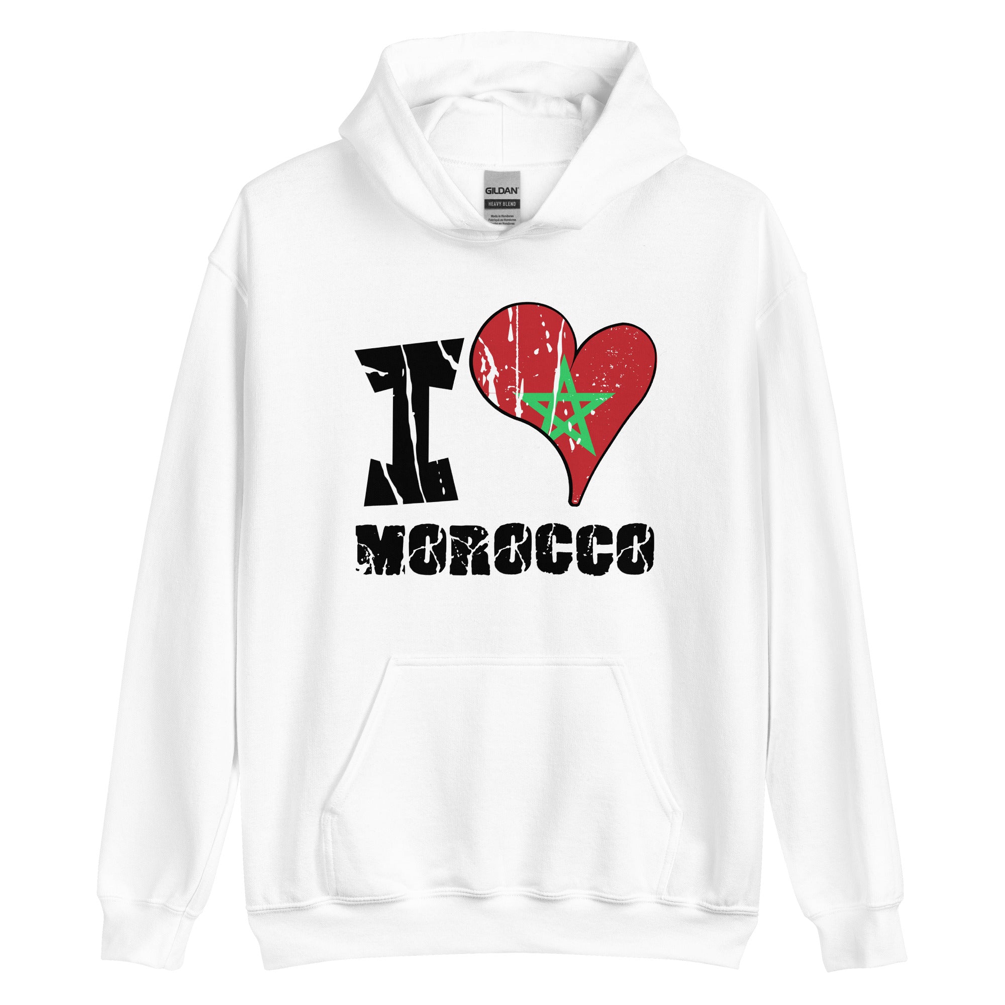 Unisex Hoodie - I Love Morocco with scratchy flag