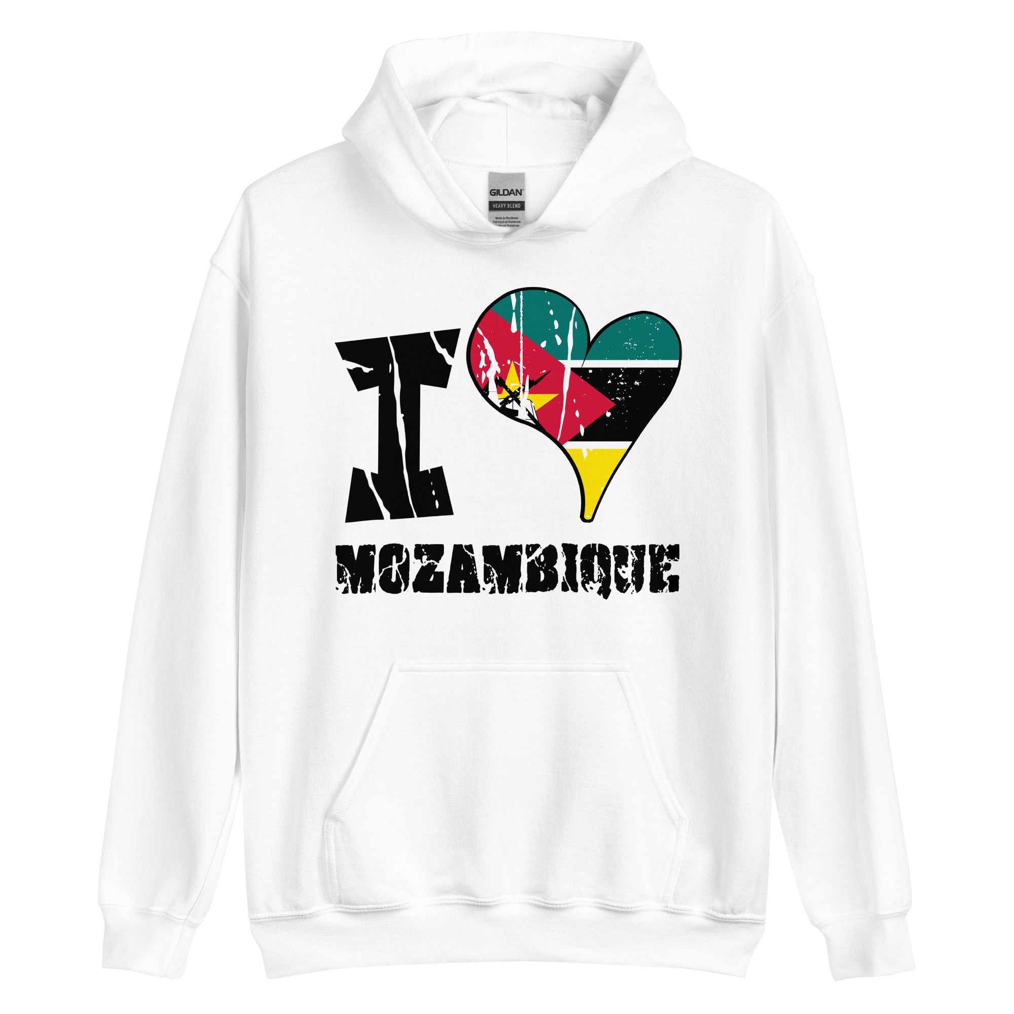 Unisex Hoodie - I Love Mozambique with scratchy flag