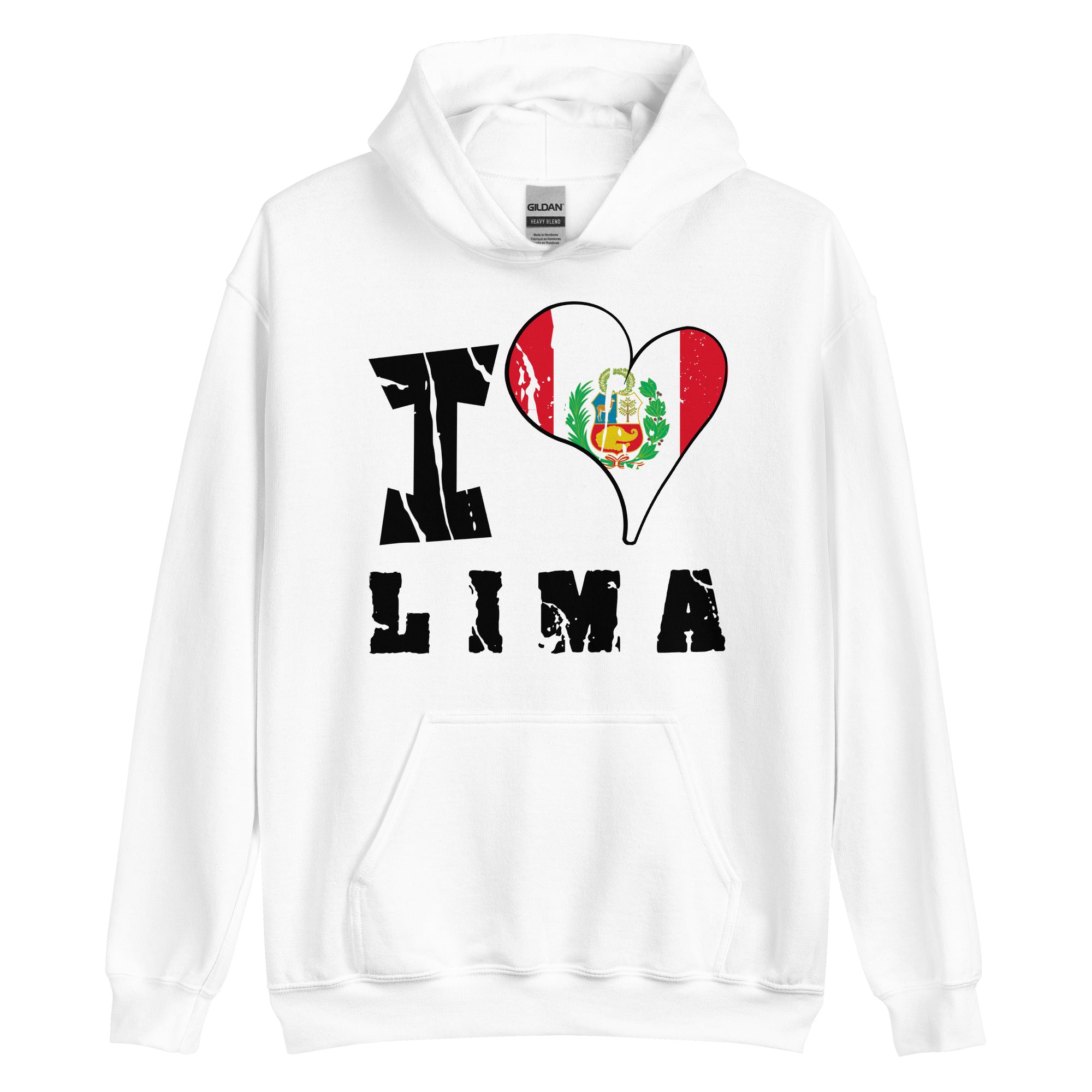 Unisex Hoodie - I Love Lima with scratchy flag