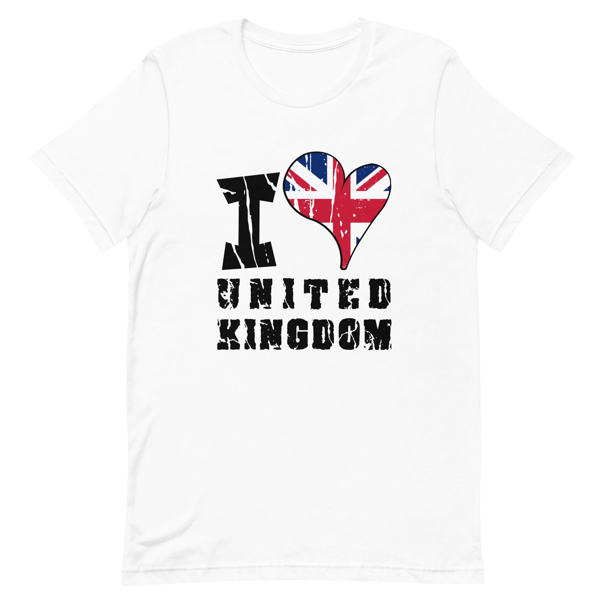 Unisex t-shirt - I Love UK with scratchy flag