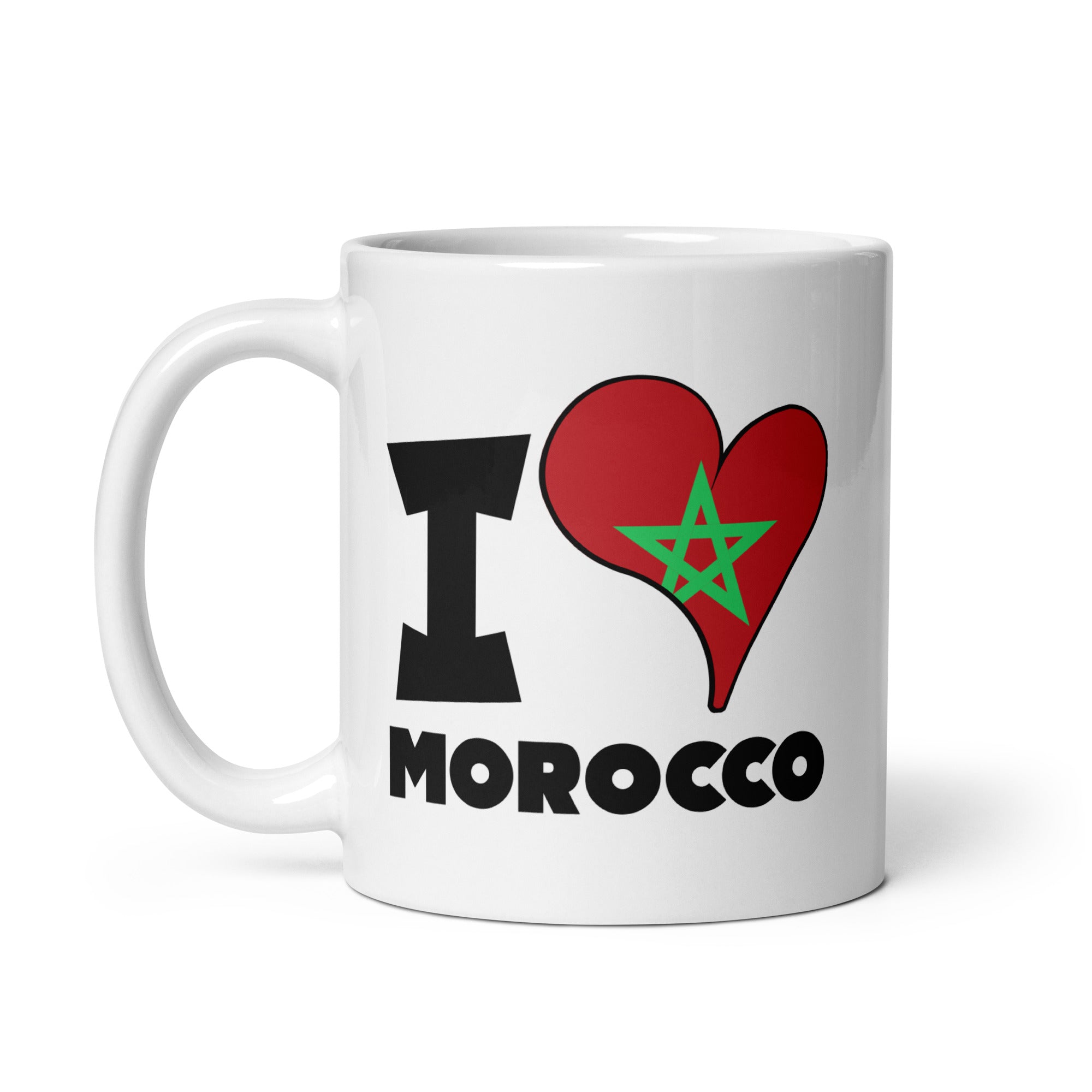 White glossy mug - I Love Morocco Flag