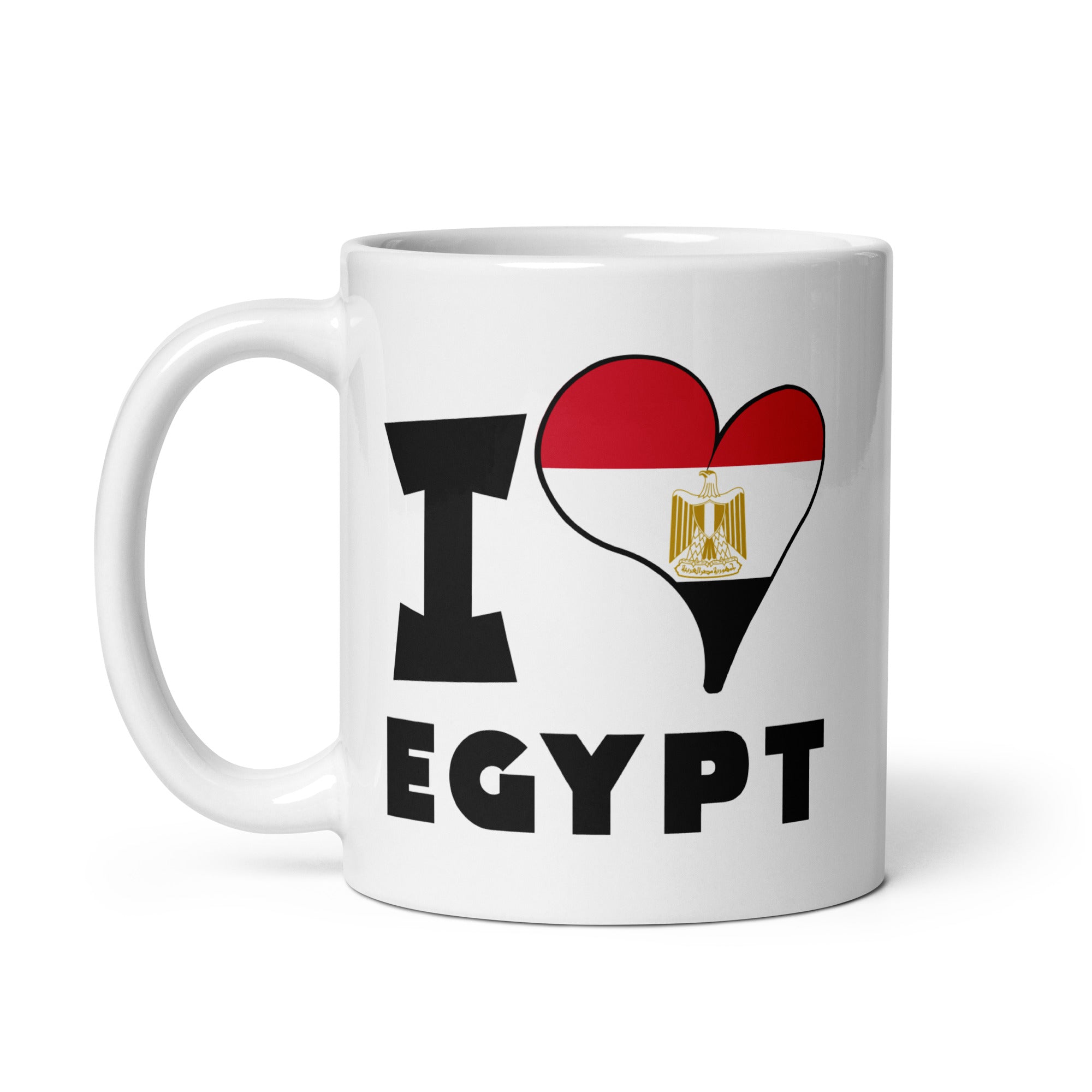 White glossy mug - I Love Egypt Flag